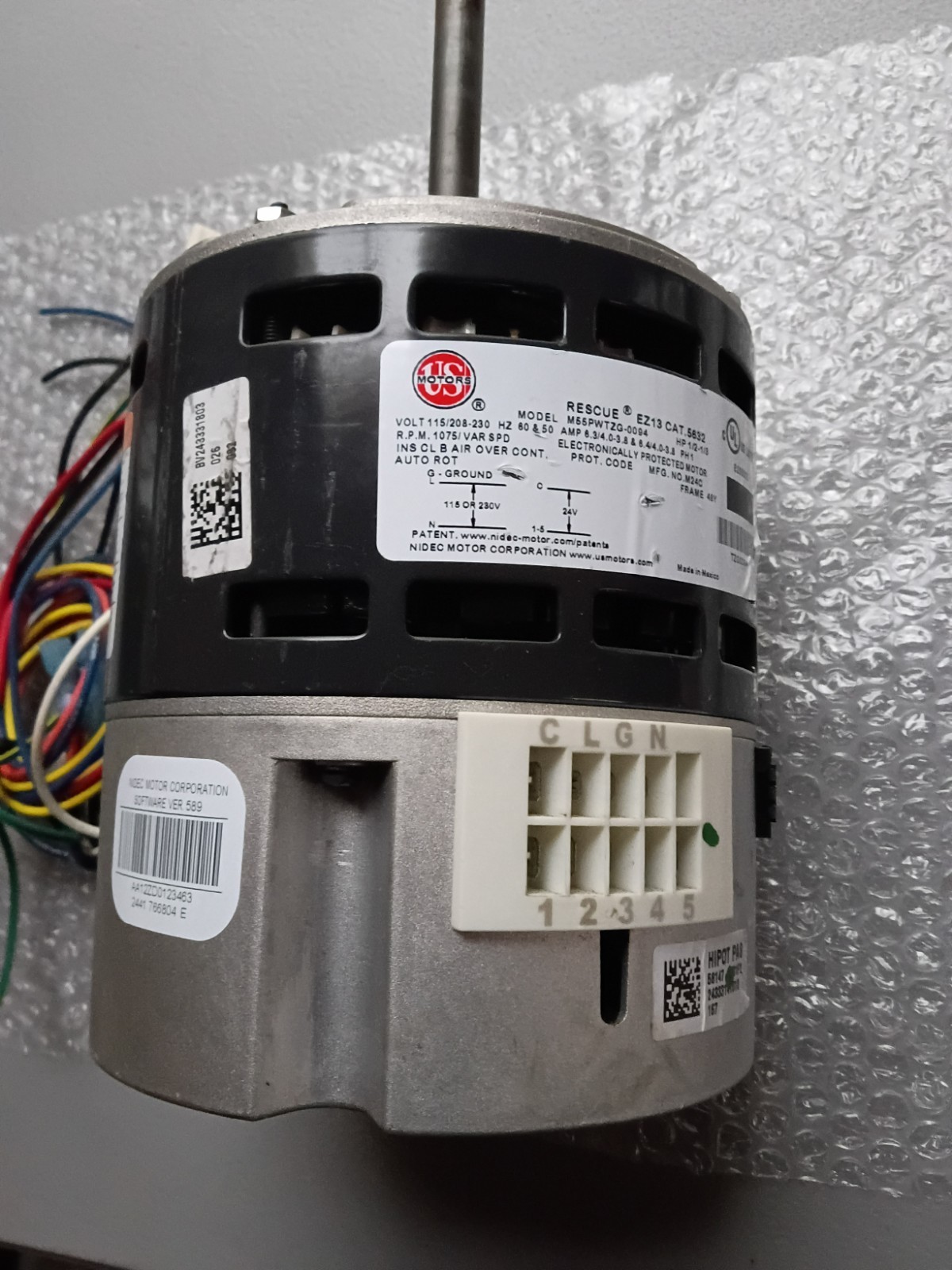 US Motors 5632 RESCUE EZ13 ECM Blower Motor, 115/208-230V, 1/2-1/3 HP, 1075 RPM