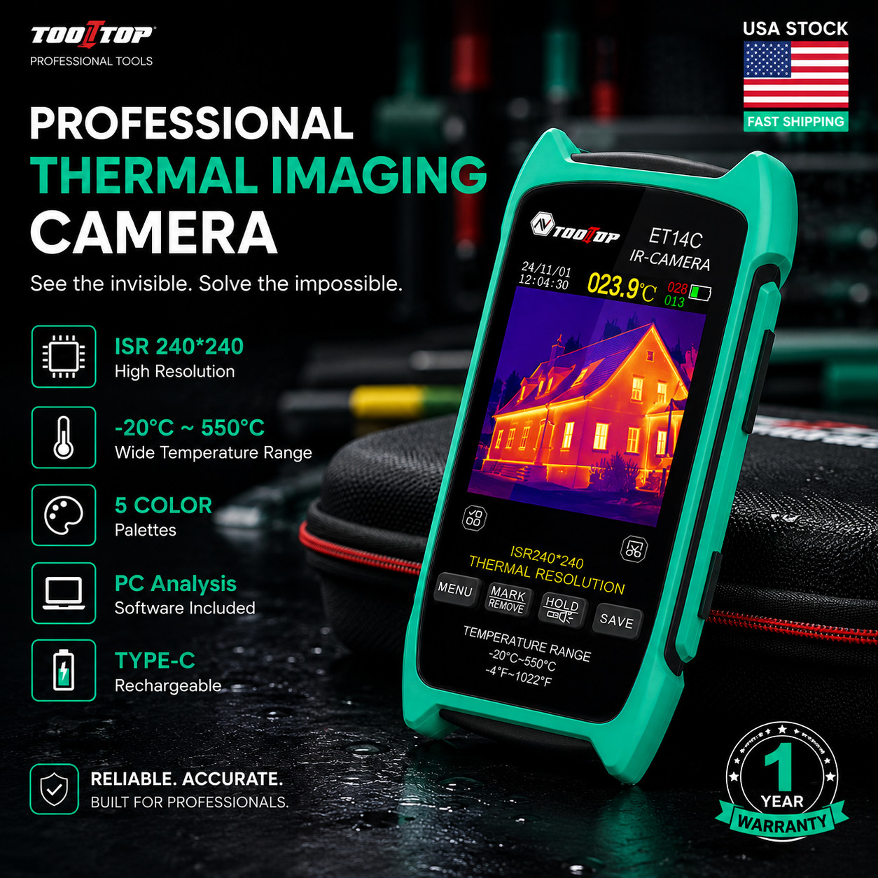 Thermal Imager IR Camera Multimeter 256*192 3.5Inch Screen Voltmeter USB PC 2IN1
