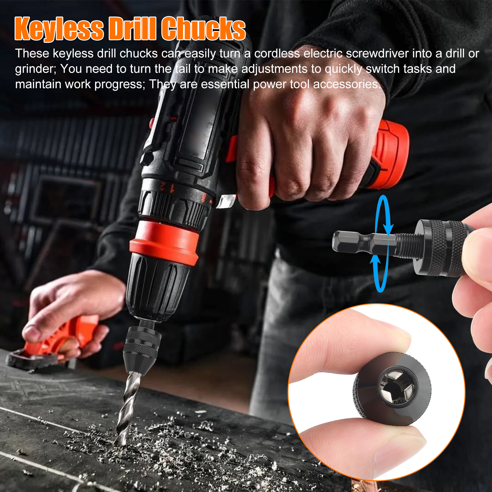 2Pcs 1/4″ Inch Hex Shank Keyless Drill Bit Chuck Quick Change Adapter Converter