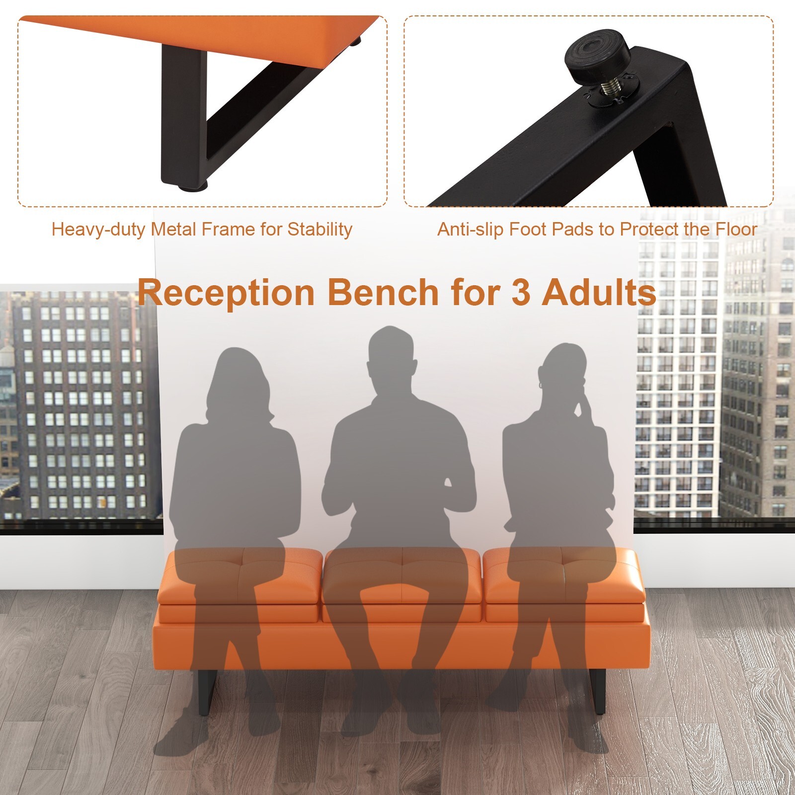 3-Seat Reception Bench with Thickened Cushion Waiting Room Office Furniture