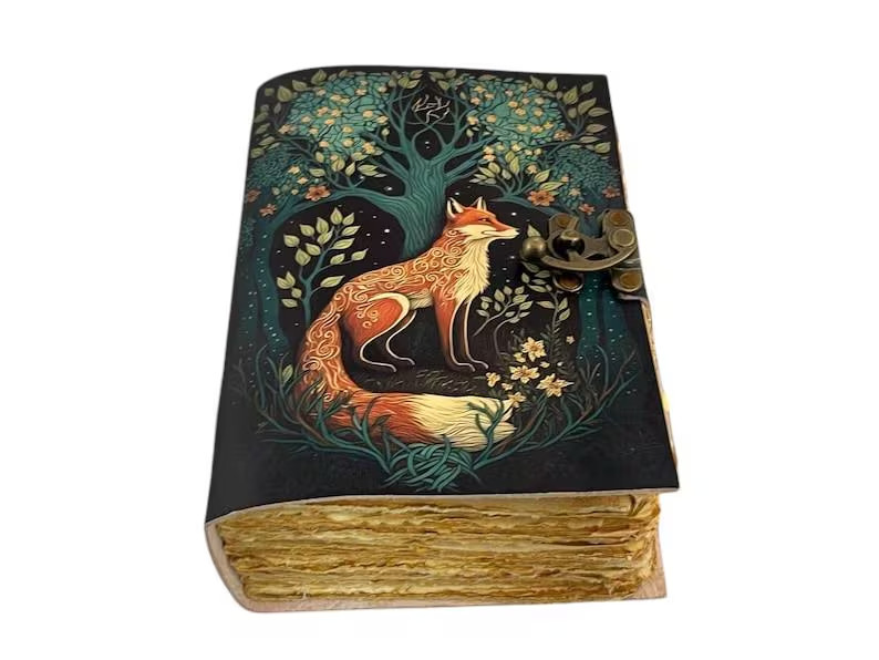 400 Pages – Grimoire Fox Leather Journal Blank Spell book of shadows Fat journal