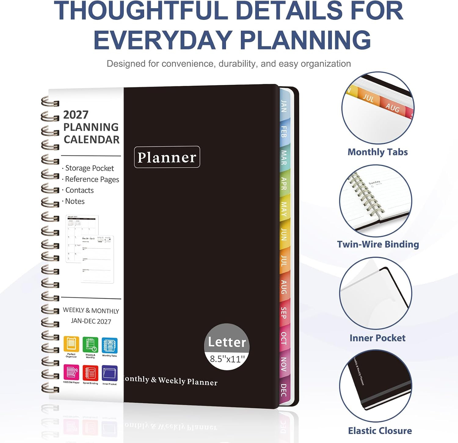 2027 Planner, Weekly and Monthly Calendar Planner Book, JAN 2027 – DEC 2027 | Le