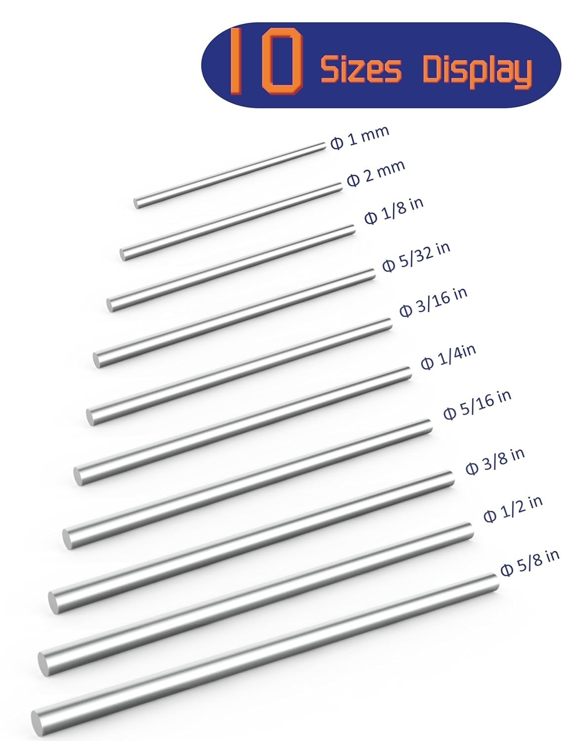 Lyrlidr 6 Pcs 304 Stainless Steel Round Rods – 2mm Dia x 10″ Length – Solid Met