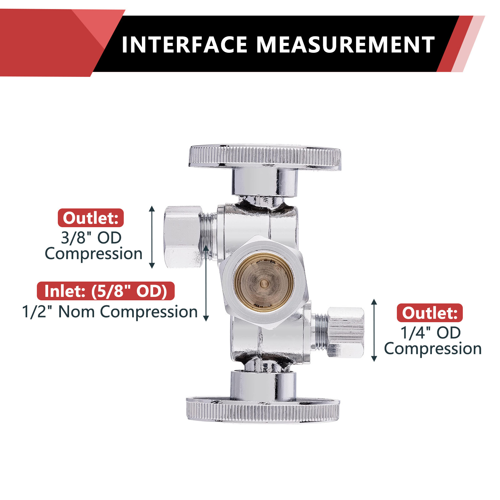 EFIELD 5/8″ODx 3/8″OD Compr. x1/4″ OD Compr. Dual Stop Valve 1/4 Turn Lead Free