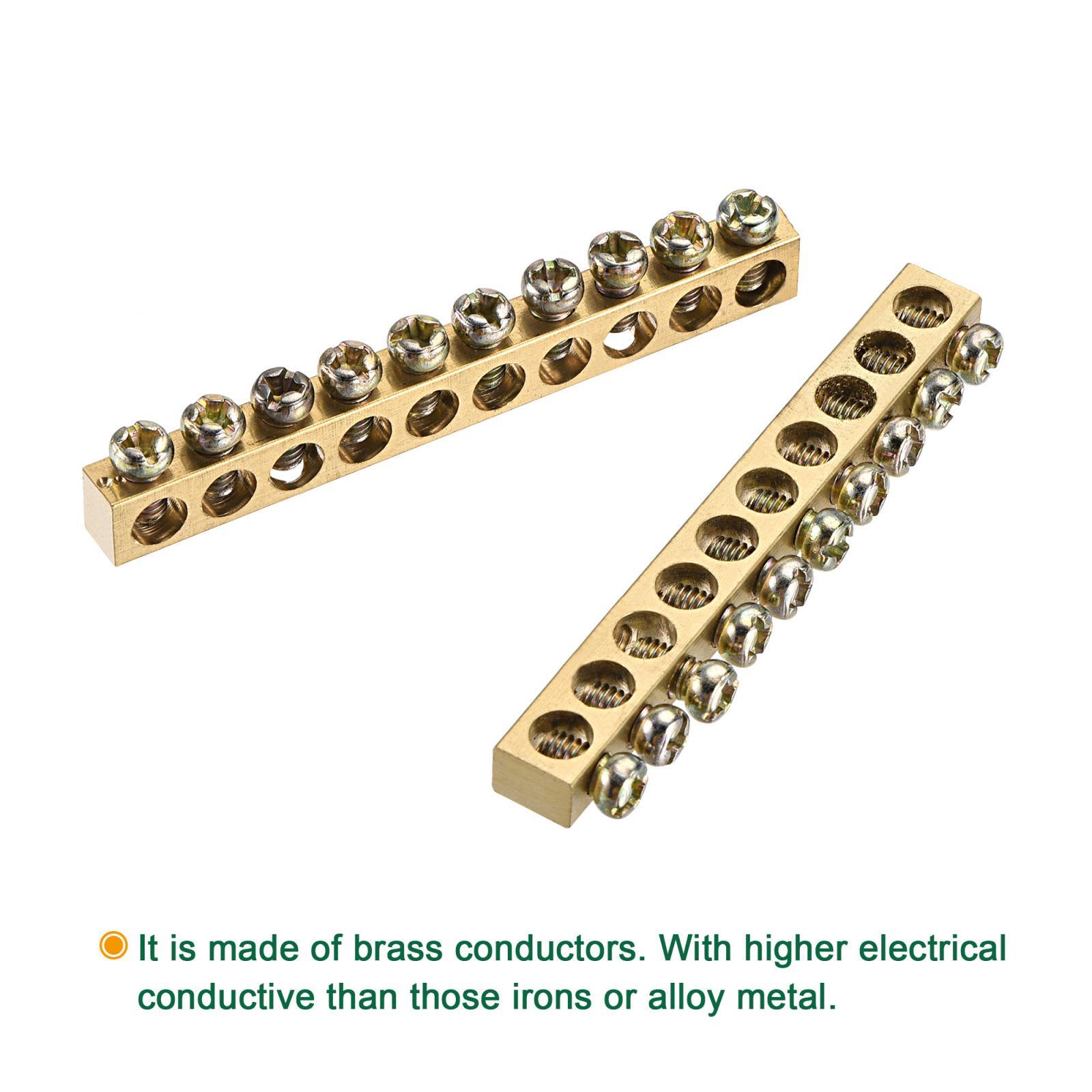 5Pcs Terminal Ground Bar Screw Block Barrier Brass 10 Positions 65×5.5×7.5mm