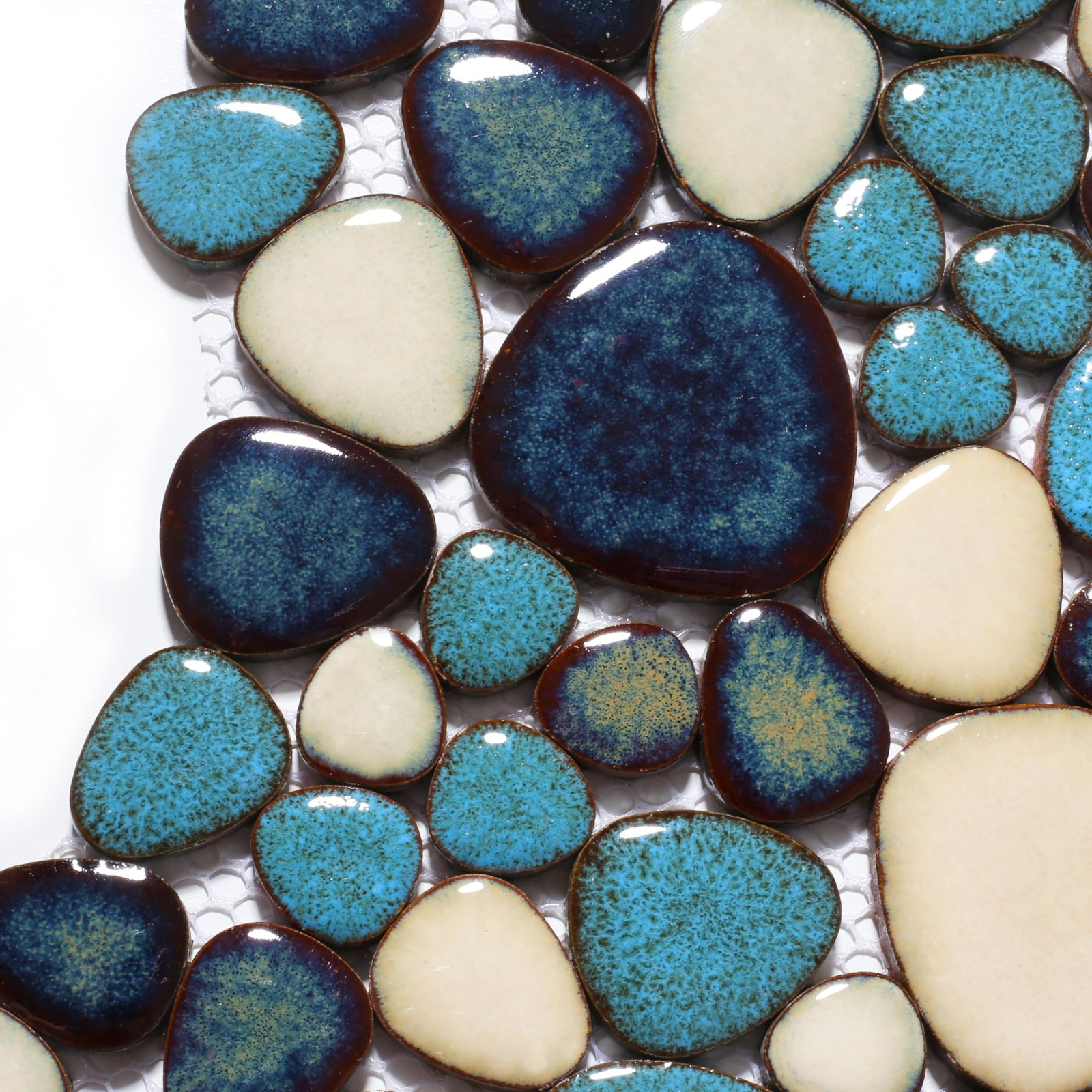 Primoon Pebble Tiles 5 Sheets Aqua Teal Blue Mosaic Tiles For Accent Wall