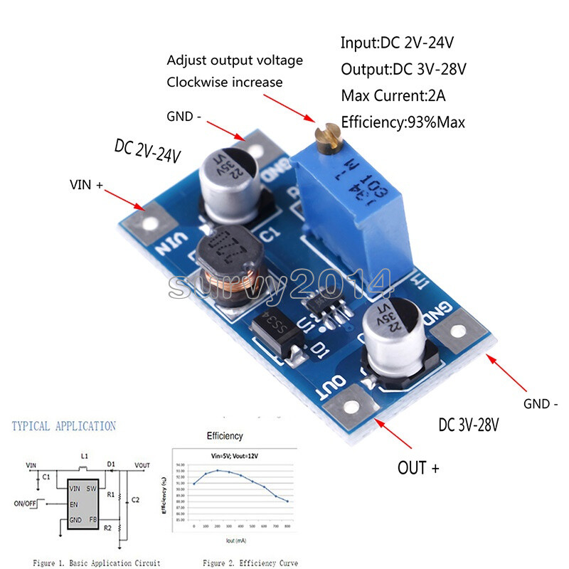 2A DC-DC Boost Step up Volt Converter Power Supply 2V-24V to 3v 5v 6v 9v 12v 19v