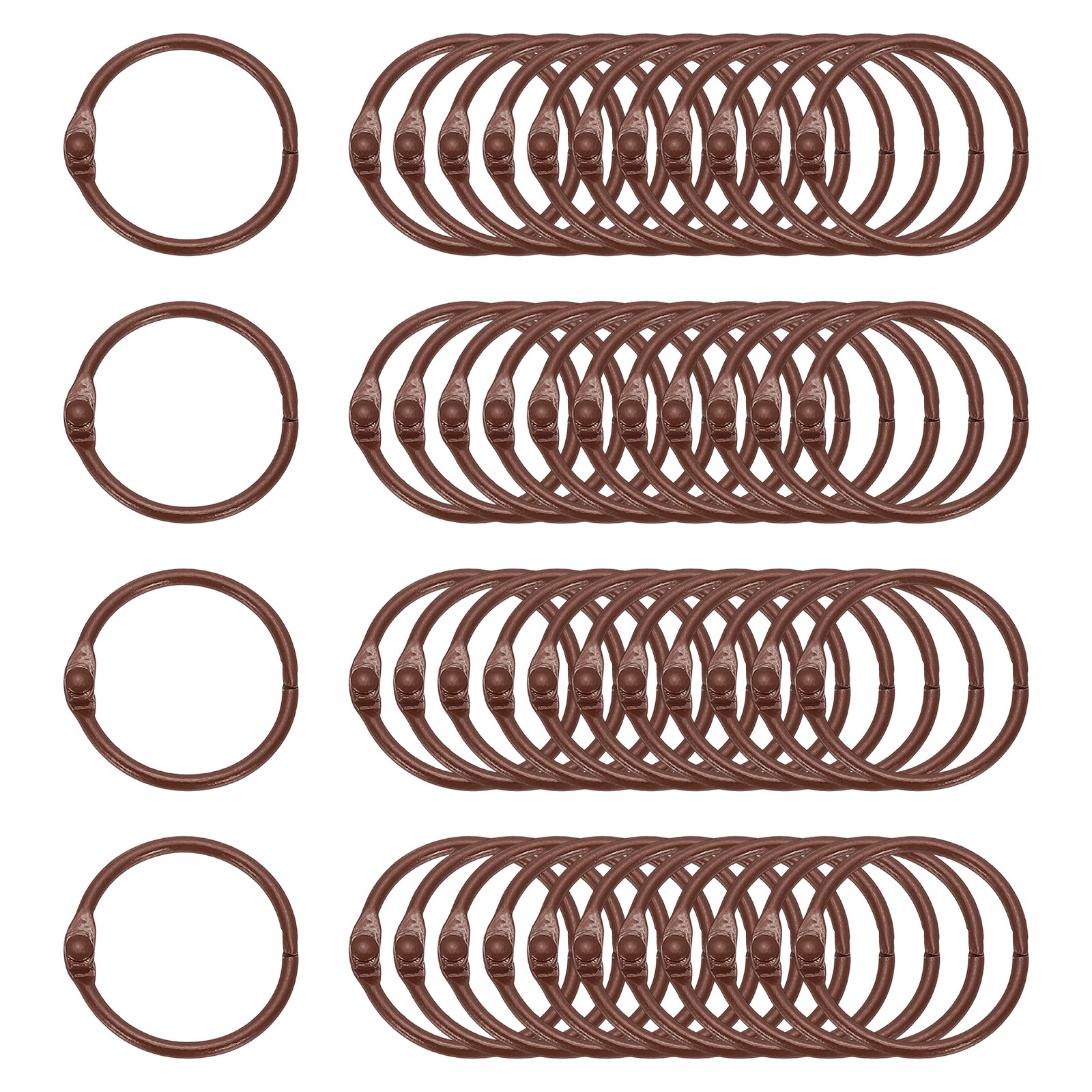 48Pcs Loose Leaf Binder Rings, 1.2 Inch Metal Open Card Rings, Brown