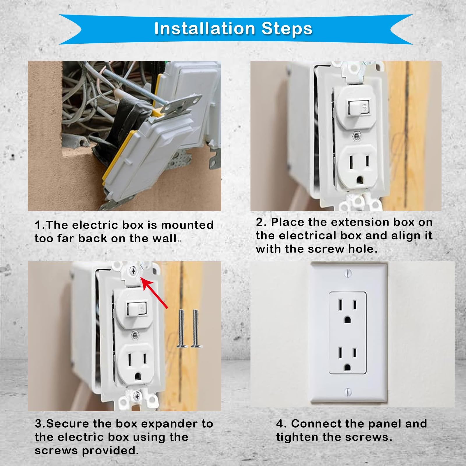 6 PCS White SLK1 1Gang Electrical Power Outlet Box Extender Kit Screws