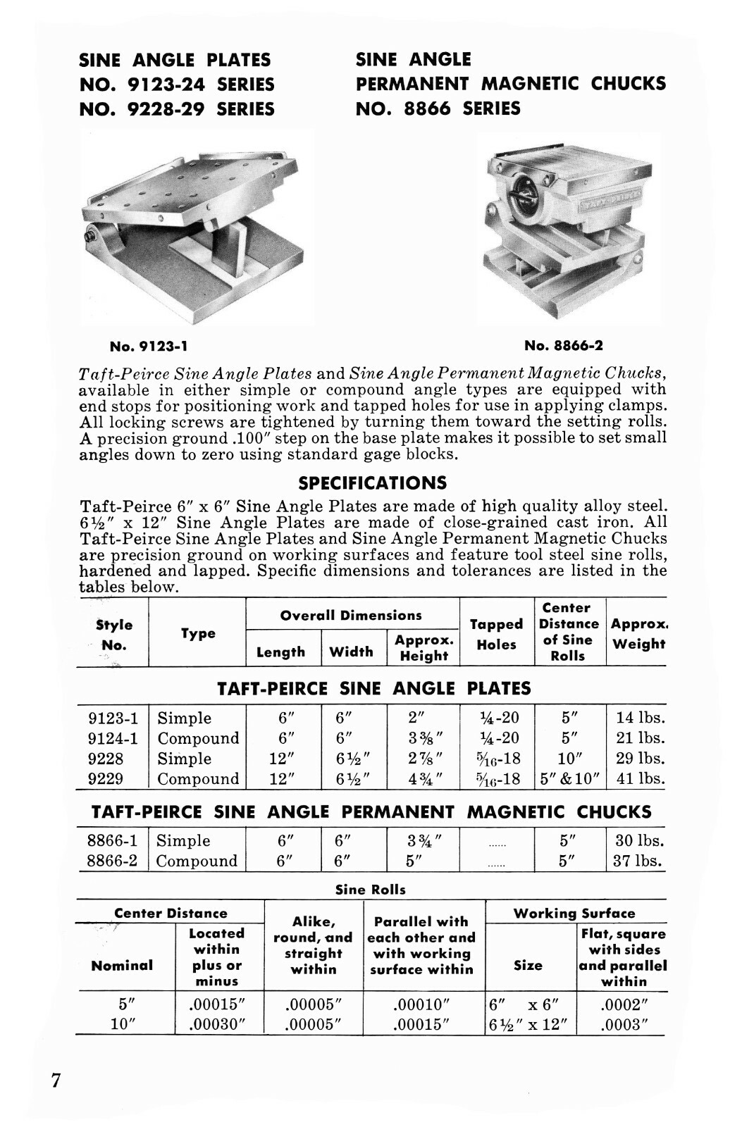 Taft-Peirce Sine Bar Tables & Sine Checking Equipment Manual #1305