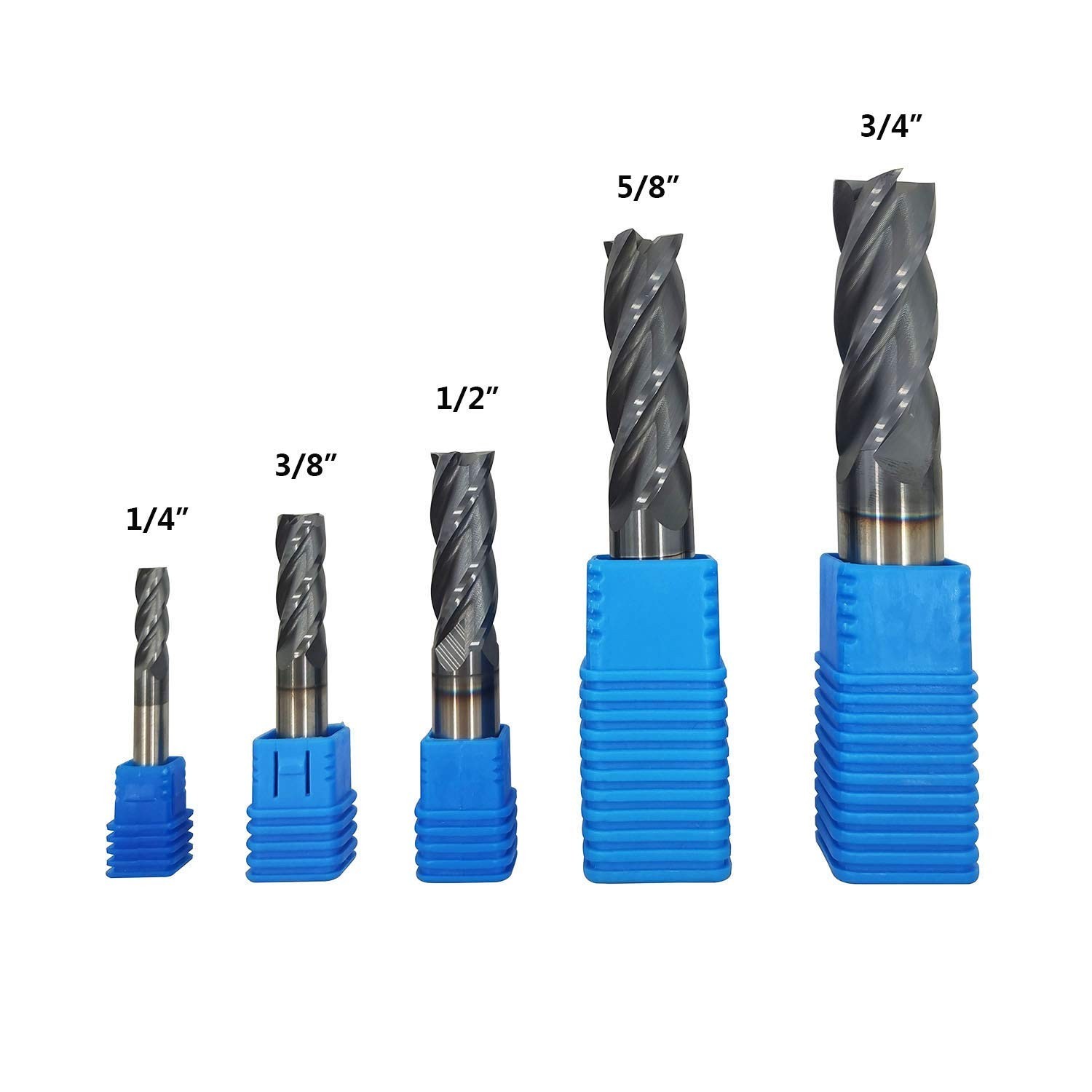 Carbide Square End Mill Set 5pcs Alloy Steel HRC 45 Coated AlTiN CNC Milling