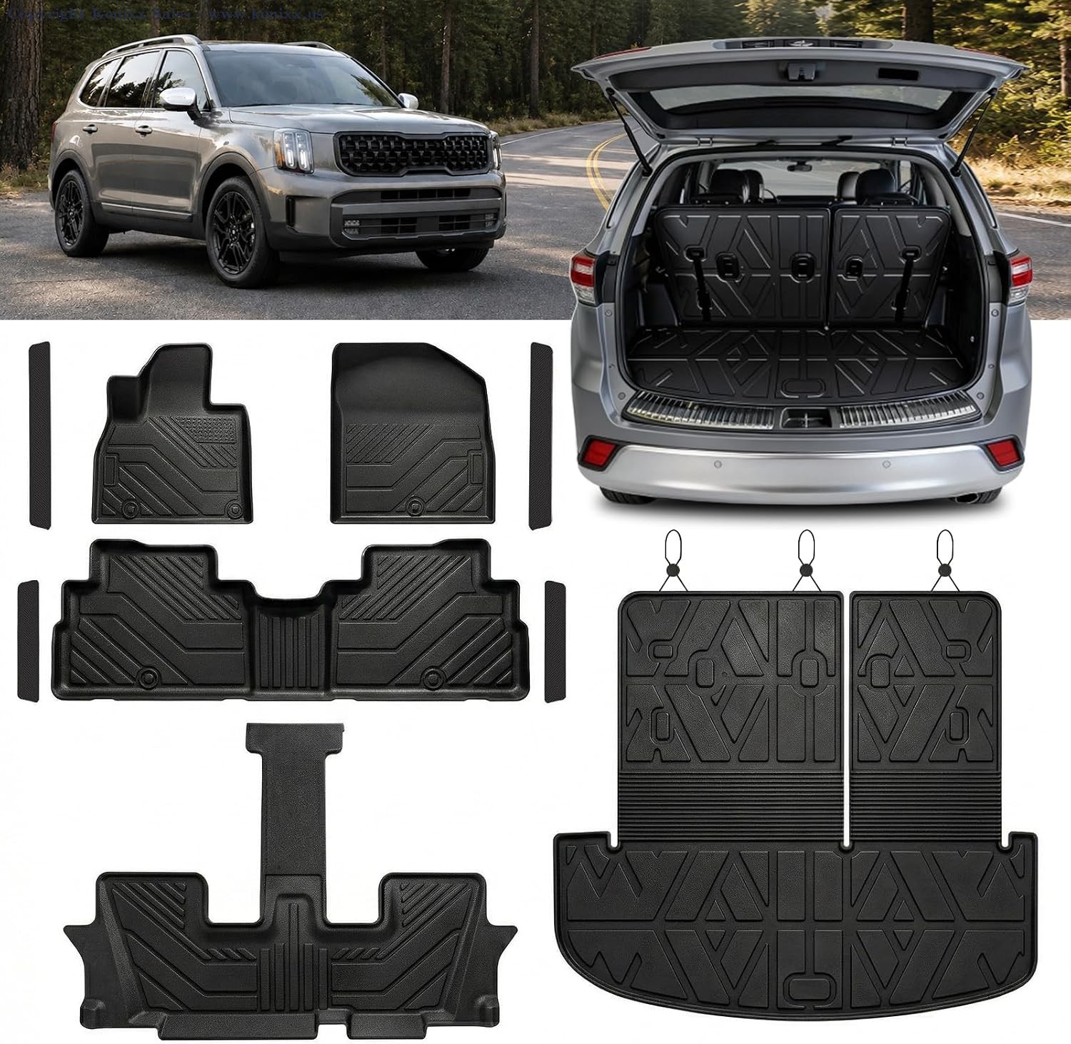 Kia Telluride 2020-2025 TPE All Weather Floor Mats Set, 7/8 Seats, Custom Fit
