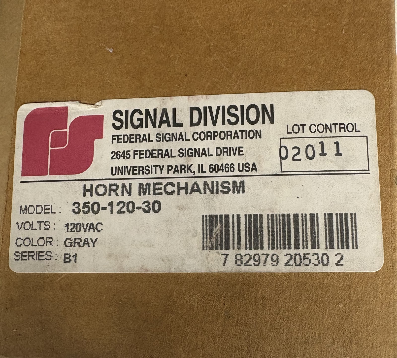 Federal Signal Sirens & Alarms Horn Mechanism Model 350-120-30 120 VAC Gray