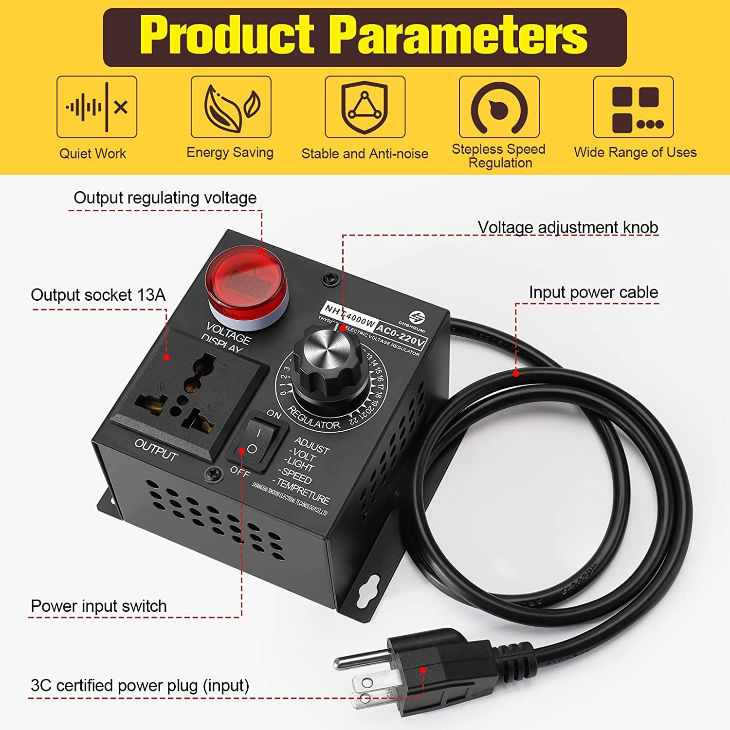Electric Motor Variable Speed Controller – 120V~220V 15A 4000W AC Motor Speed US