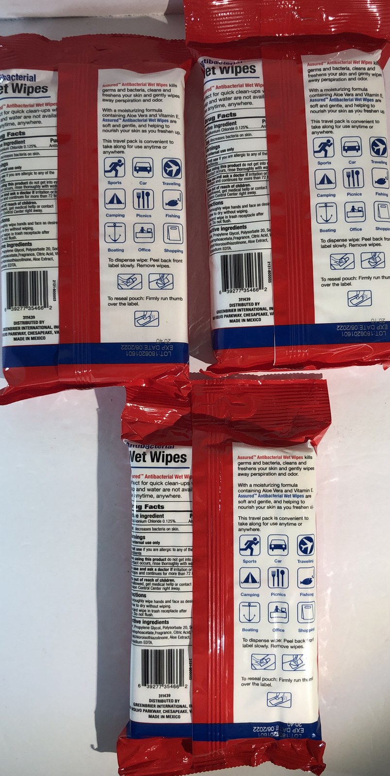 3pk 40ea =120 Total Assured Wet Wipes Cloths Travel Pk W Vitamin E + Aloe-SHIP24