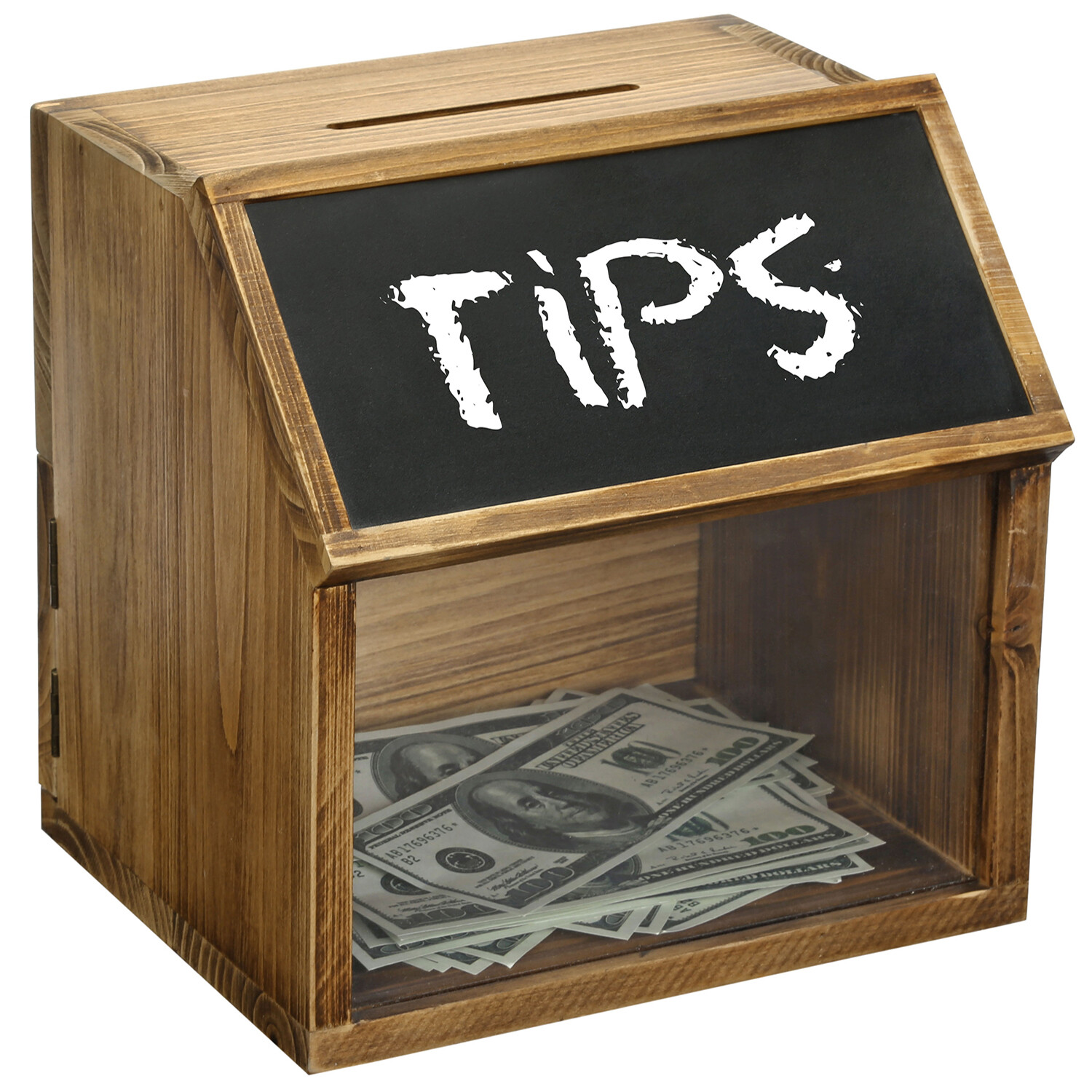 Rustic Burnt Solid Wood Suggestion Donation Ballot Box w/Chalkboard Label & Lock