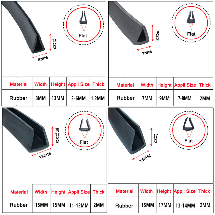 Rubber Sealing Strip with Flat Corner Grooves and U-Shap Impact Insulation Black