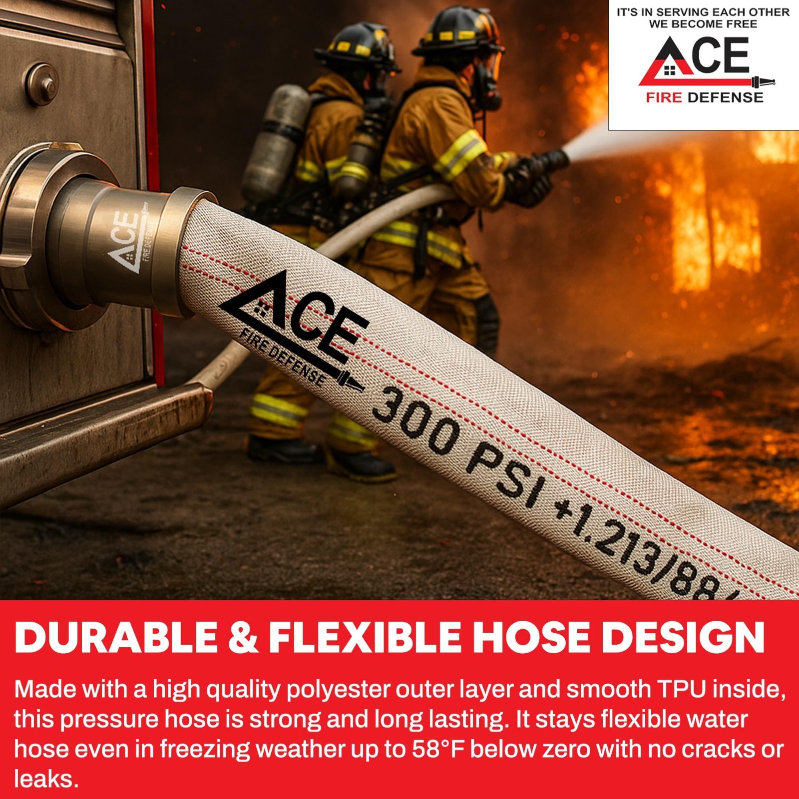 Ace Fire Defense .02, 1.5″ Premium Attack Fire Hose 75ft 900 PSI NH/NST