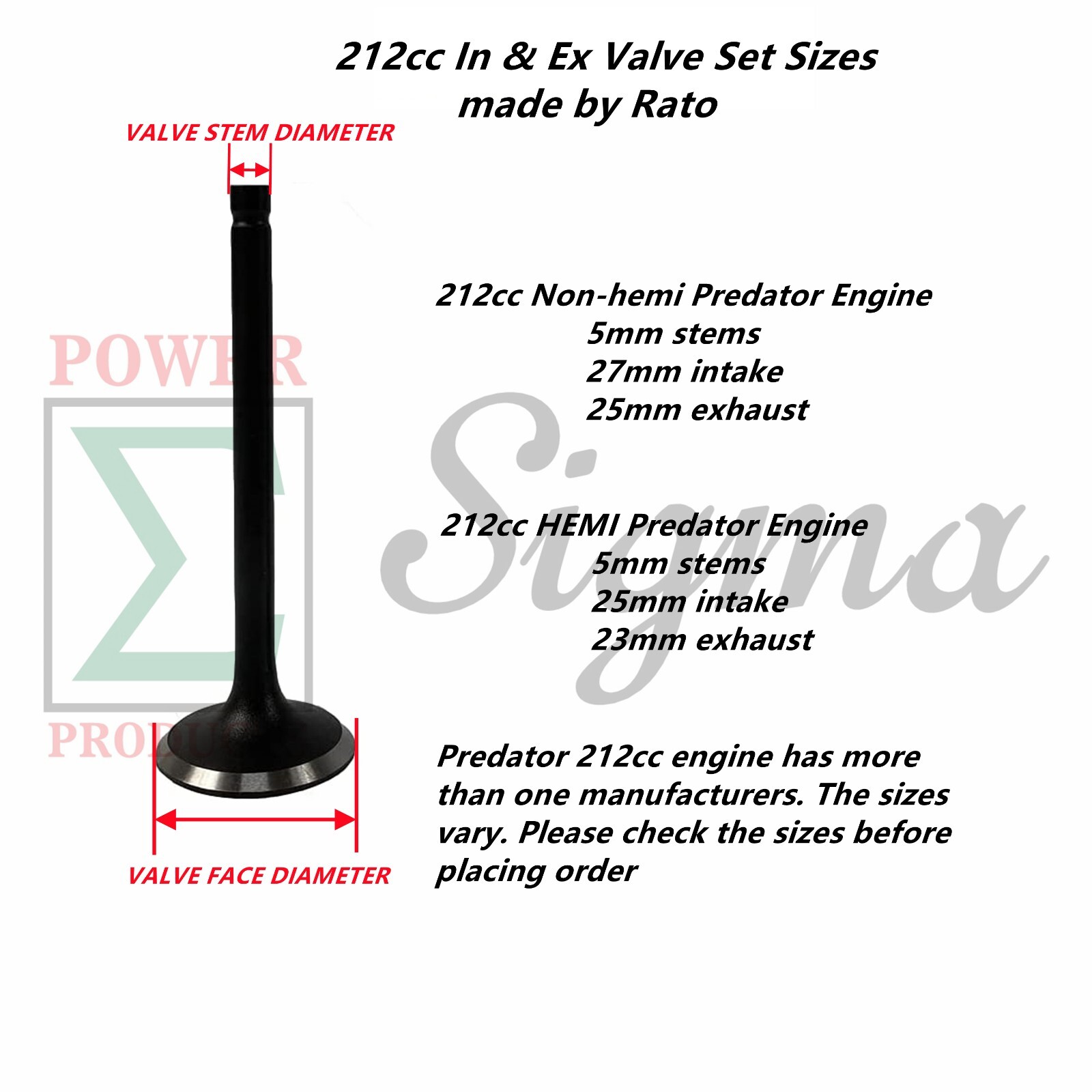 Inlet & Exhaust Valve For Harbor Predator 6.5HP 212CC Gas Engine EPA 69730 60363
