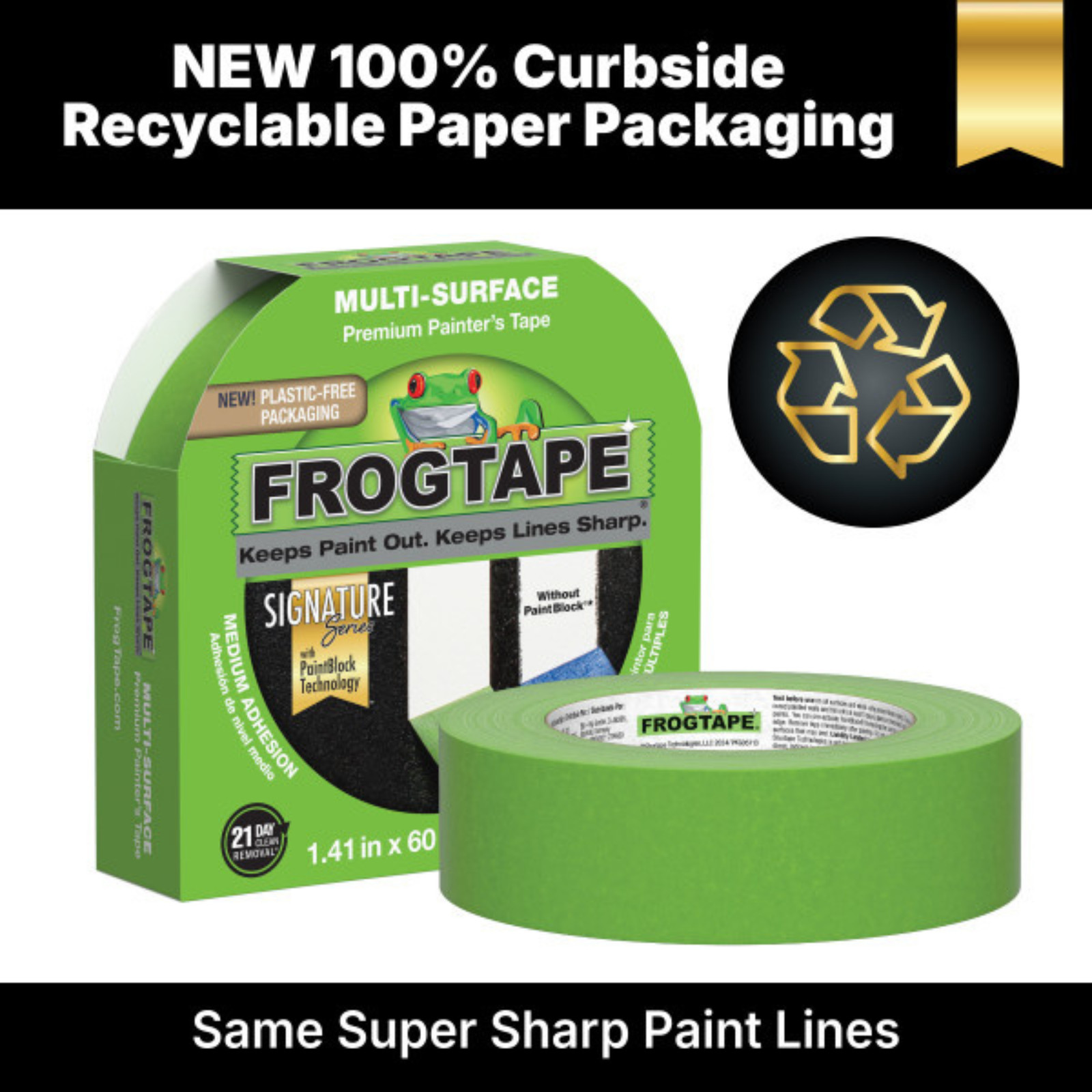 FrogTape Multi-Surface Painters Tape [Medium Adhesion]: 1.41 in. x 60 yds. Green