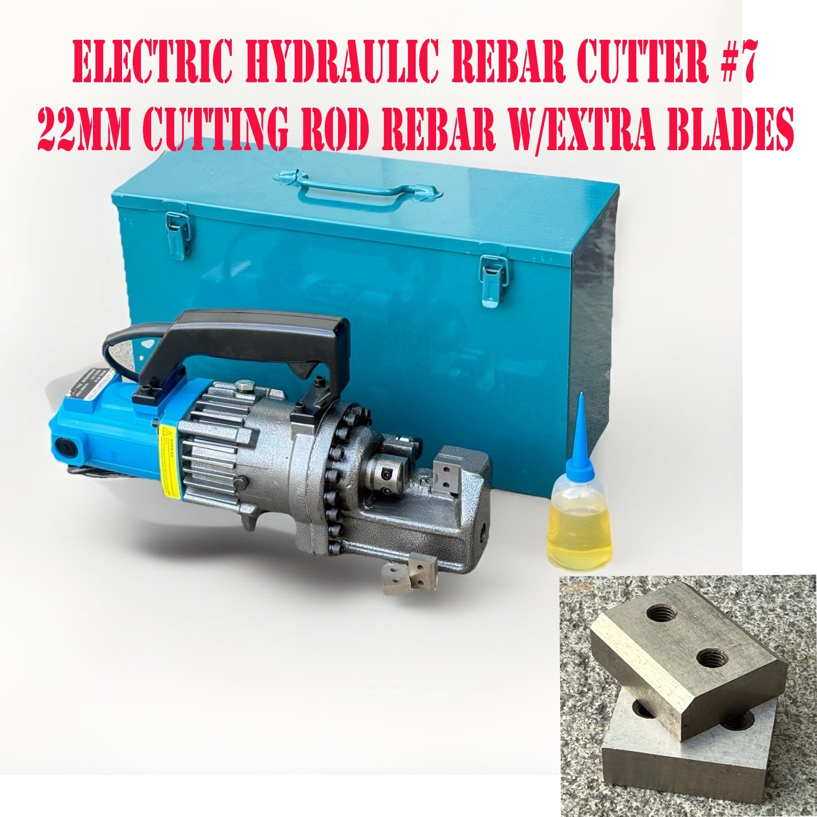 1200W Electric Hydraulic Rebar Cutter 22mm 7/8» Max Cutting Rod W/Xtra Blades