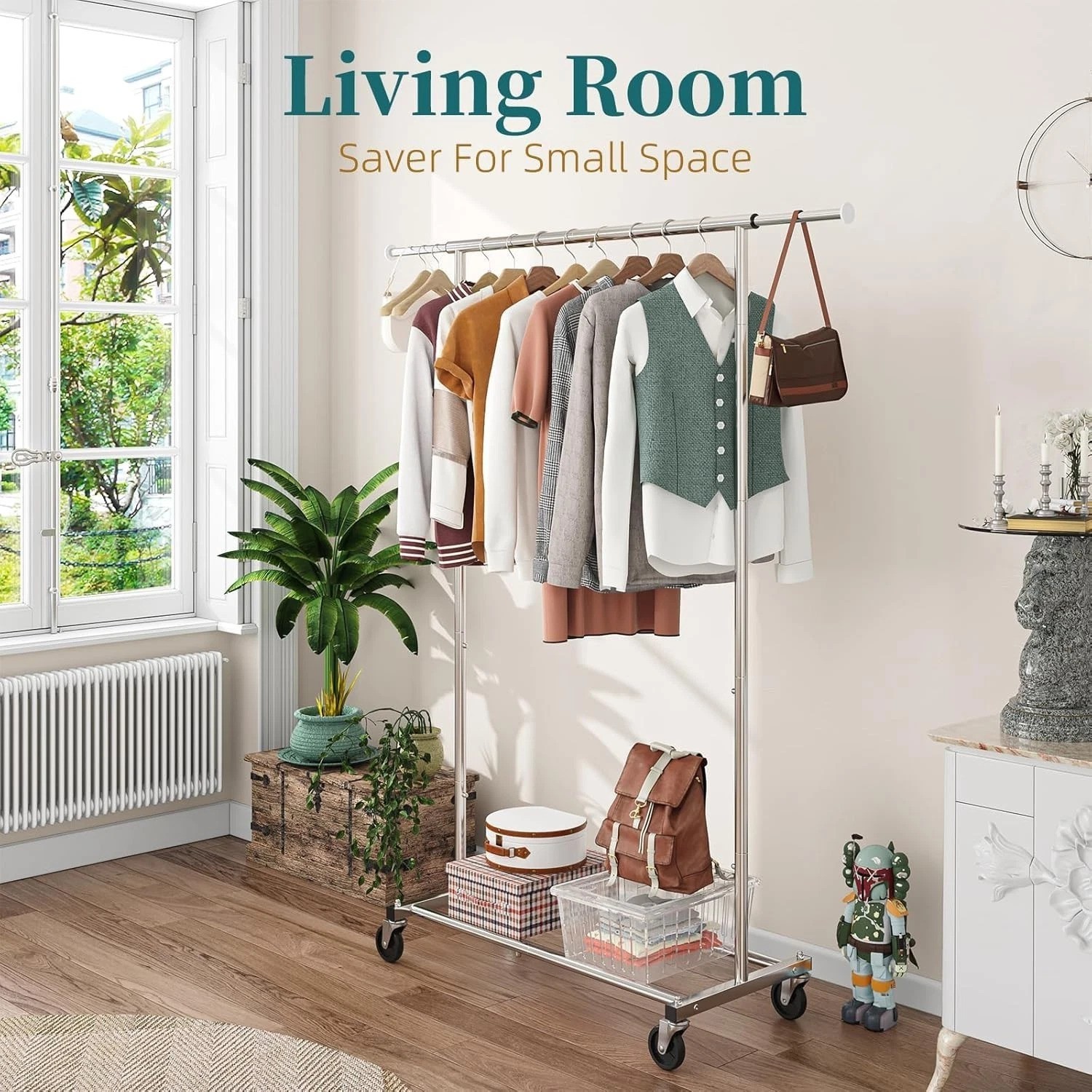 Versatile 65” Chrome Garment Rack – Durable Rolling Organizer for Any Room