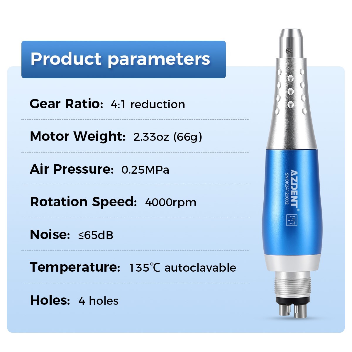 AZDENT 1-5X Dental Hygiene Prophy Handpiece Air Motor 4 Holes & 4:1 Nose Cone