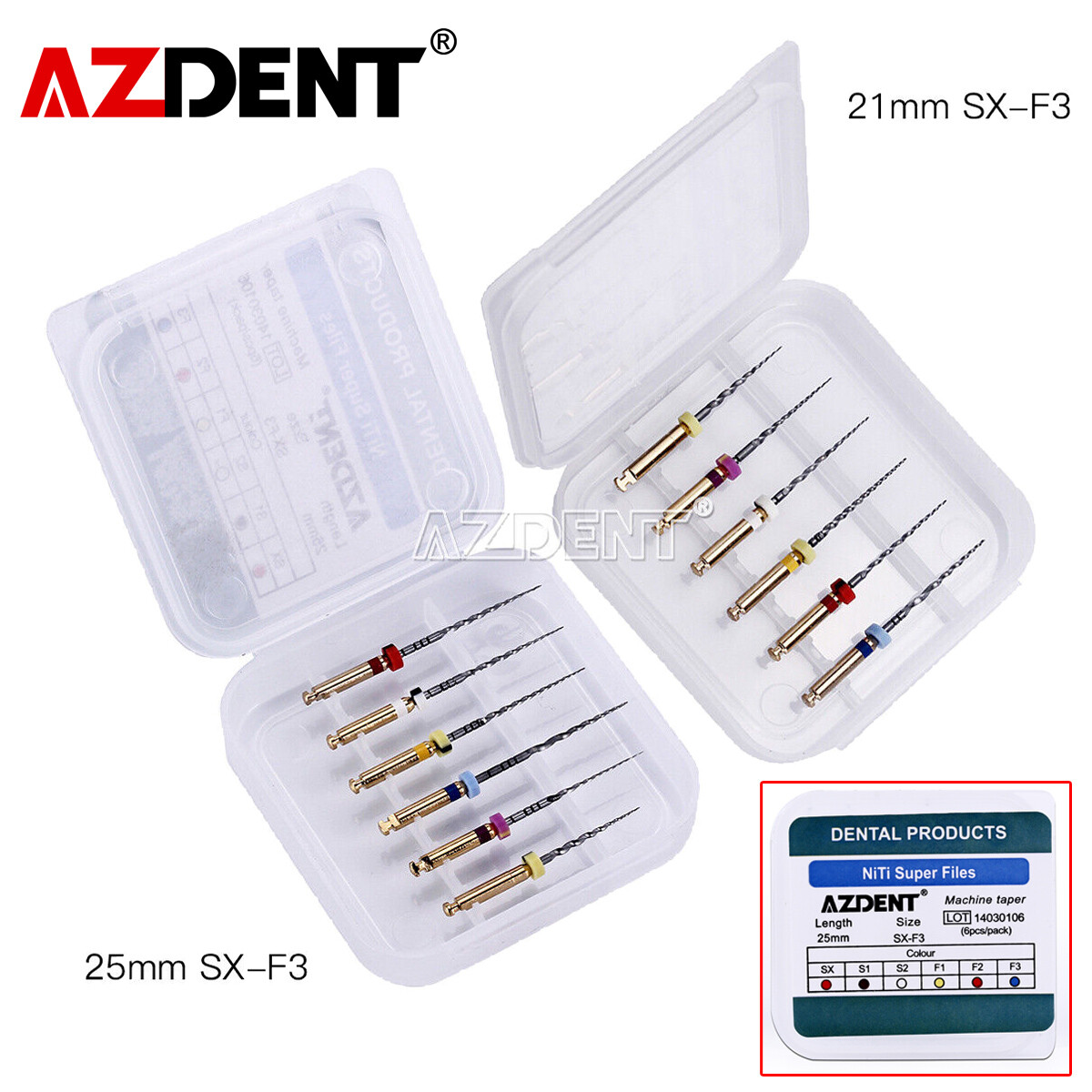 AZDENT Dental Endo Root Canal NiTi Super Rotary Files Engine Use SX-F3 25mm/21mm