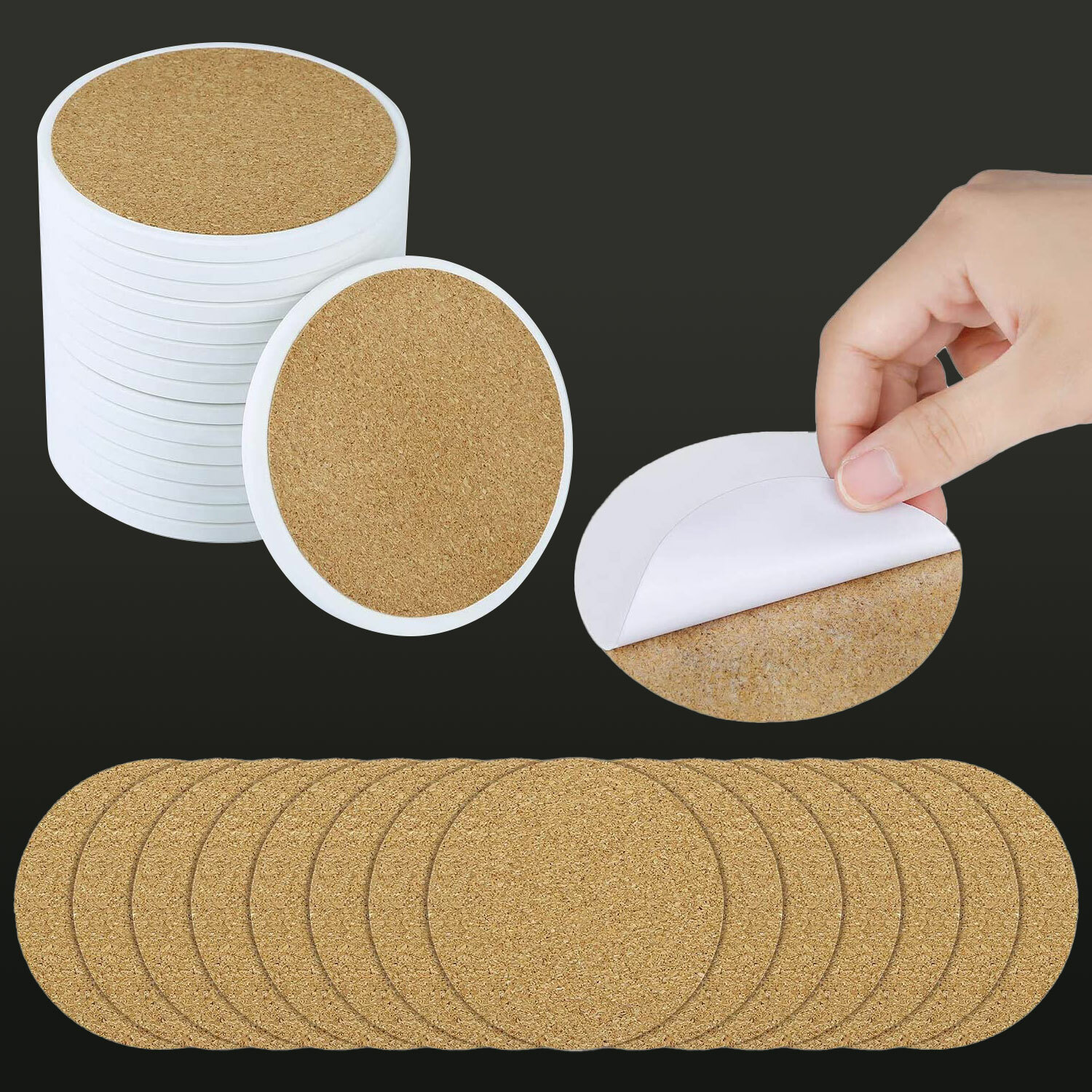 144 Pack Sublimation 4.25″ Round Matte Ceramic Coasters with Non-Slip Cork