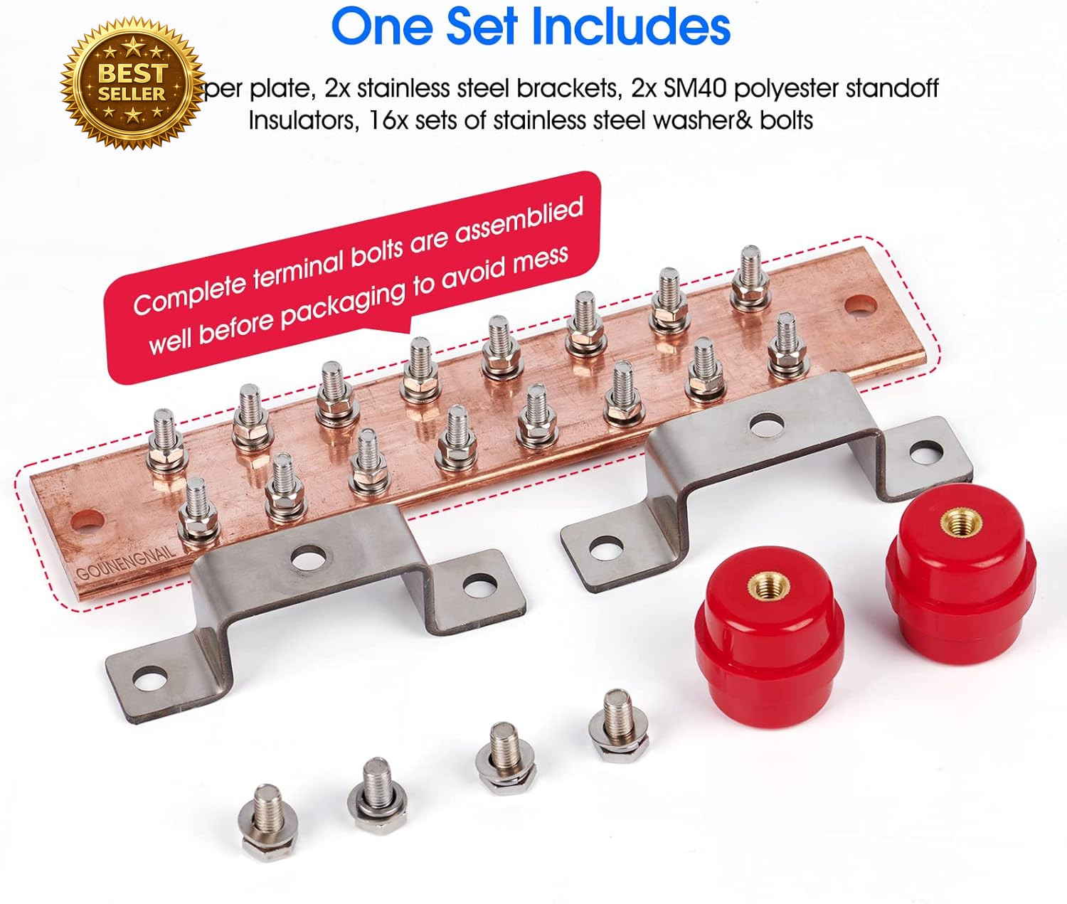 4 Pack Copper Ground Bar Kit 2x10in 16 Terminal Busbar SM40 Insulators 7.2KV