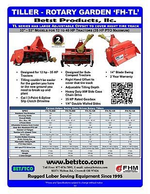 41″ Tiller Cat.I 3pt 18+hp (FH-TL105) ~Adjustable Offset & SlipClutch Driveline