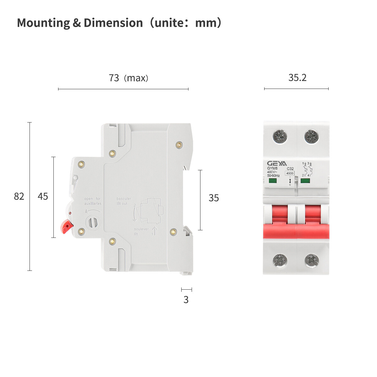 GEYA AC MCB Mini Circuit Breaker 2Pole 4.5kA 6/10/16/25/32/40/50/63A 110/120V