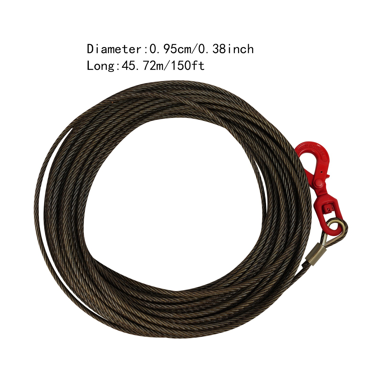 Wire Rope Winch Cable,Carbon Steel 3/8″x150ft Winch Cable with Self Locking Hook