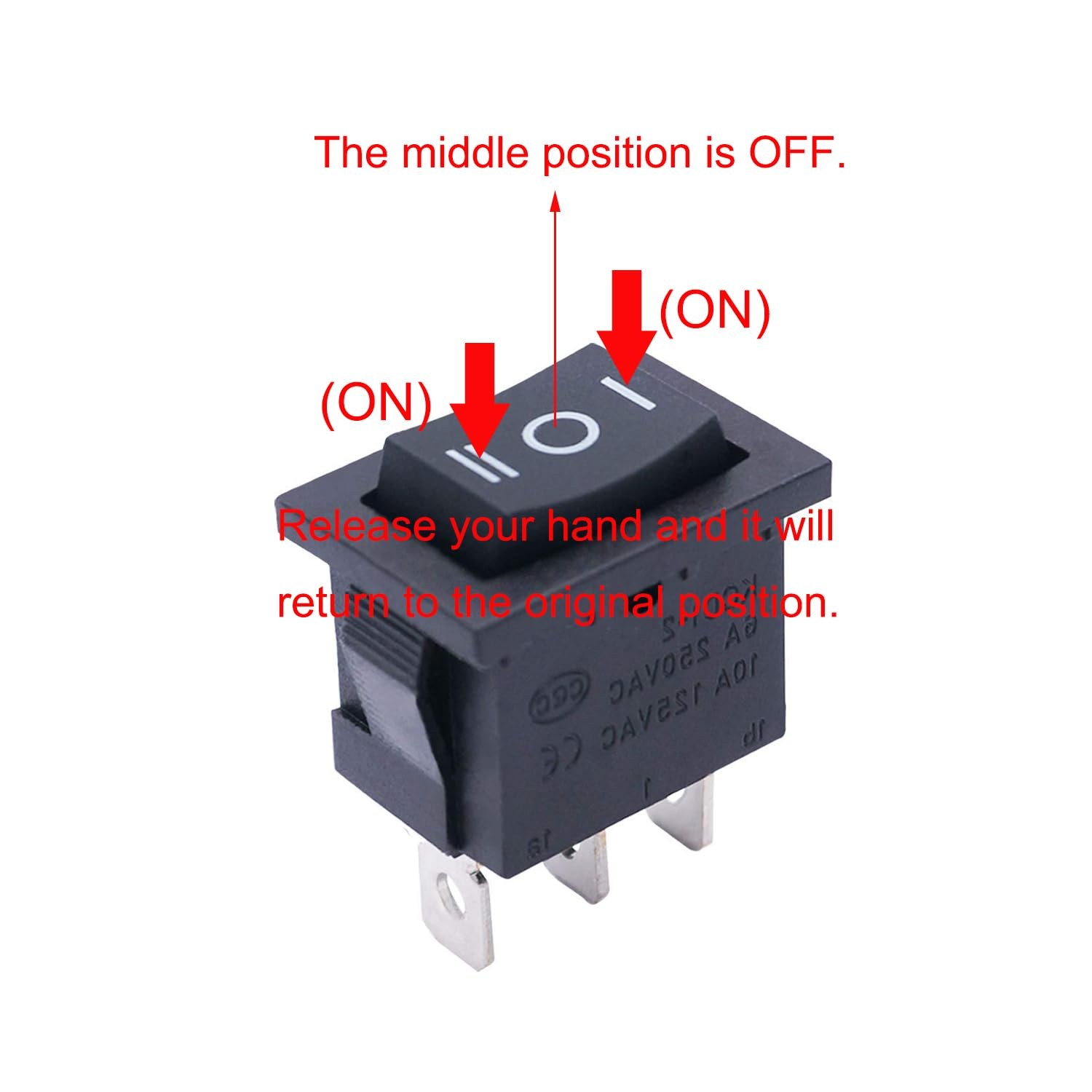 TWTADE 4Pcs Square Momentary Rocker Switch ON-Off-ON SPDT 3 Pin 3 Position