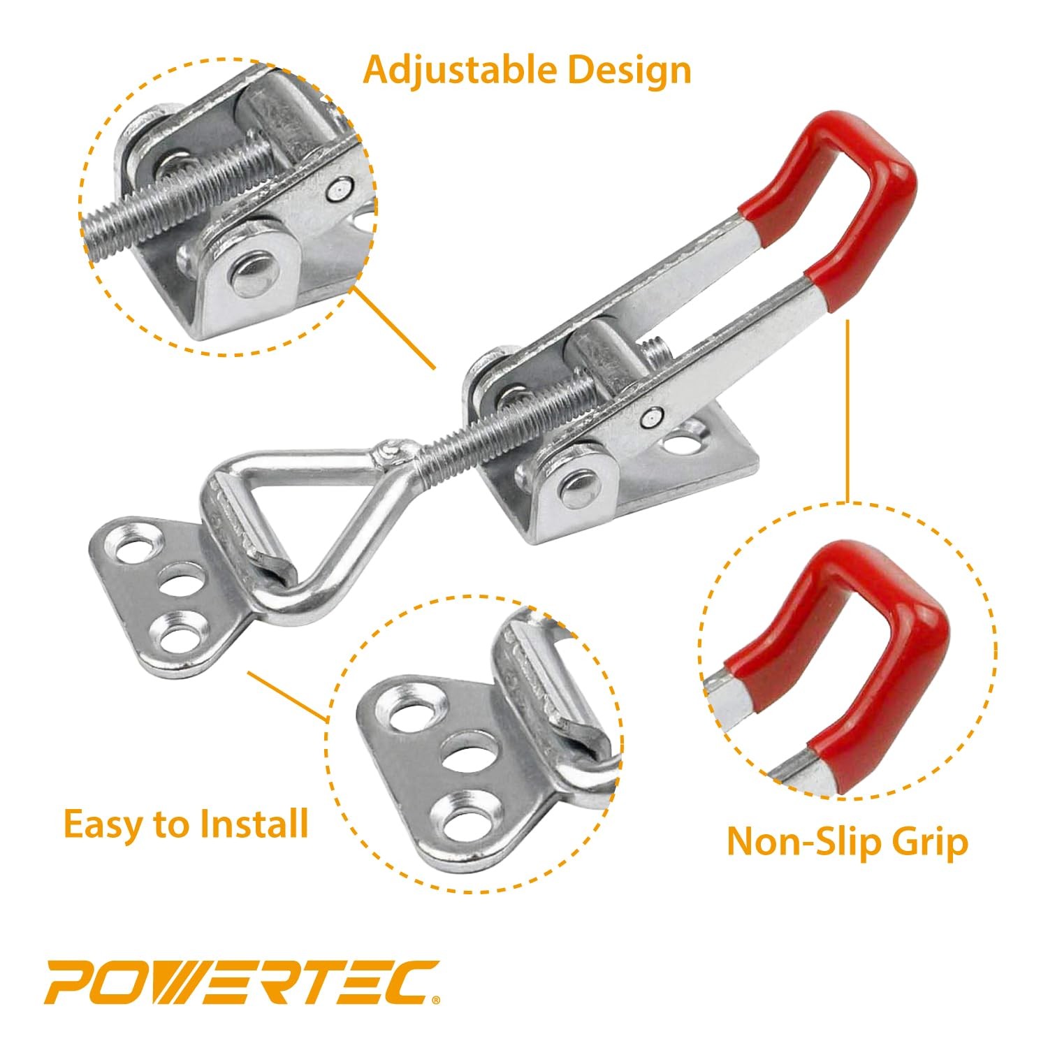 POWERTEC 4PK Toggle Clamp, 220 lbs Holding Capacity, 4001 Adjustable Pull Act…