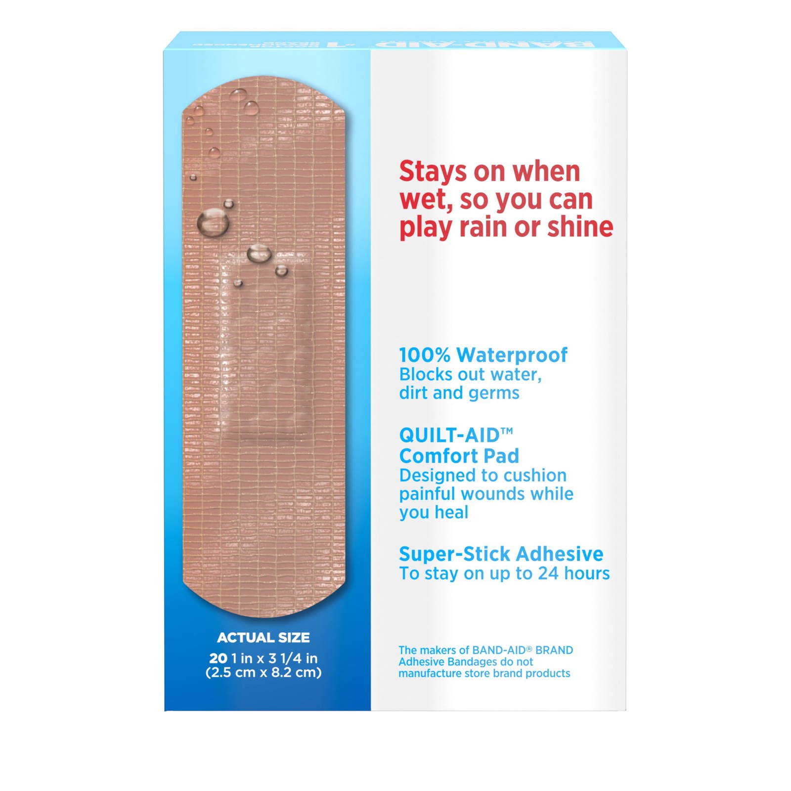 Band-Aid Brand Water Block Waterproof Tough Adhesive 20 Count (Pack of 1)