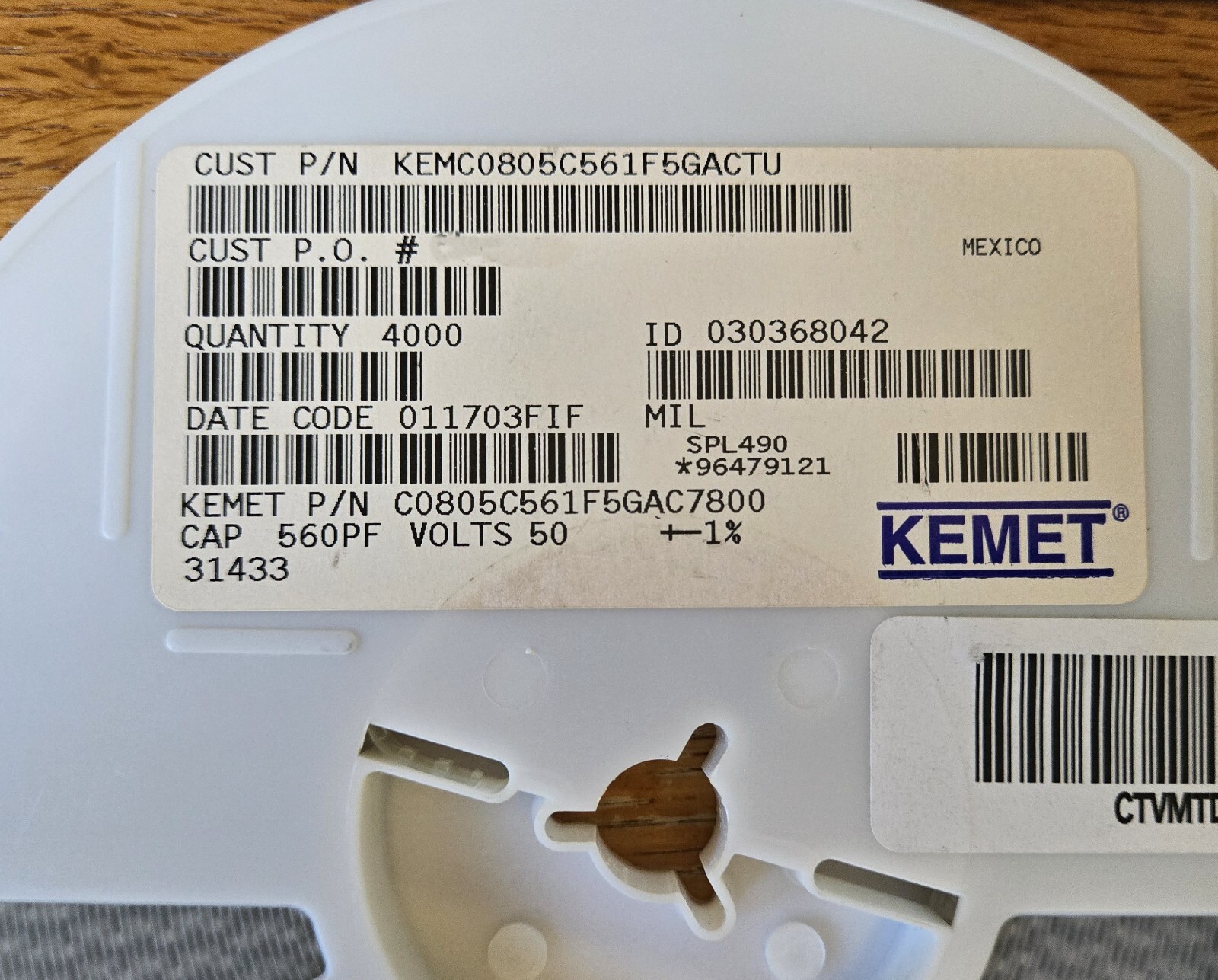 25pcs 560pF 50V 1% C0G NPO 0805 KEMET C0805C561F5GAC7800 Ceramic Capacitor SMD