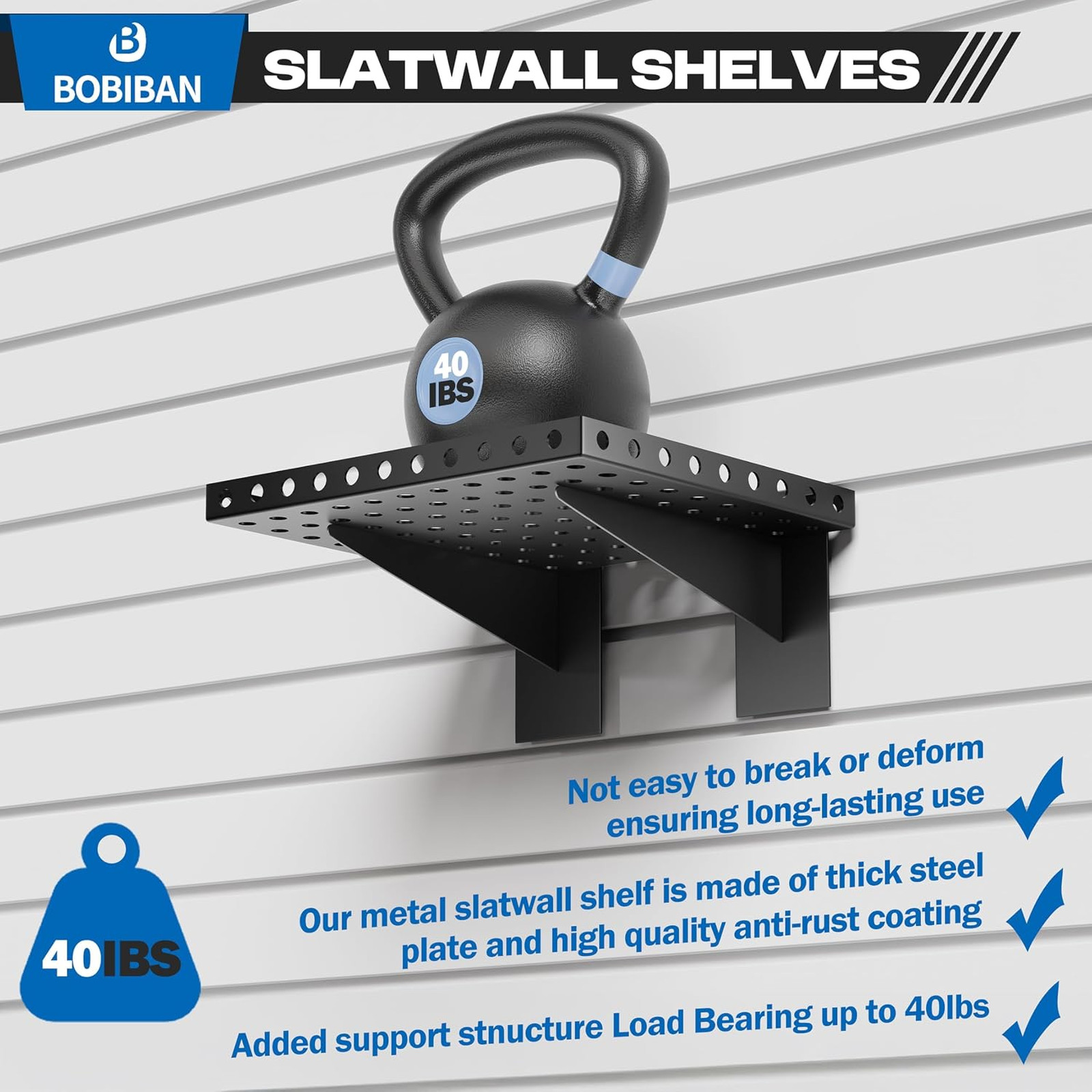 2 Pack Heavy Duty Metal Slatwall Shelves for Retail Garage Home Storage 10×12