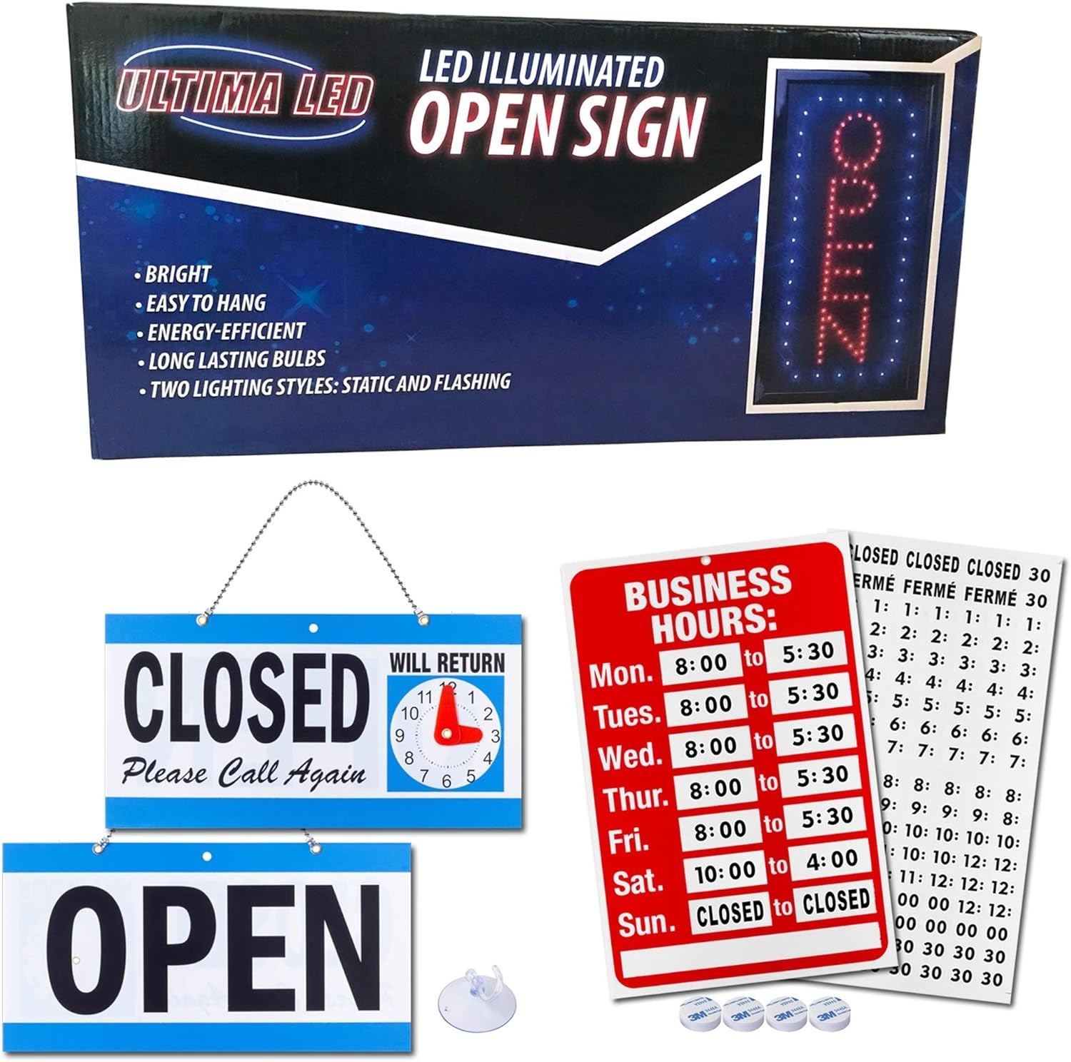LED Open Sign with Flashing Mode: Business Hours Included