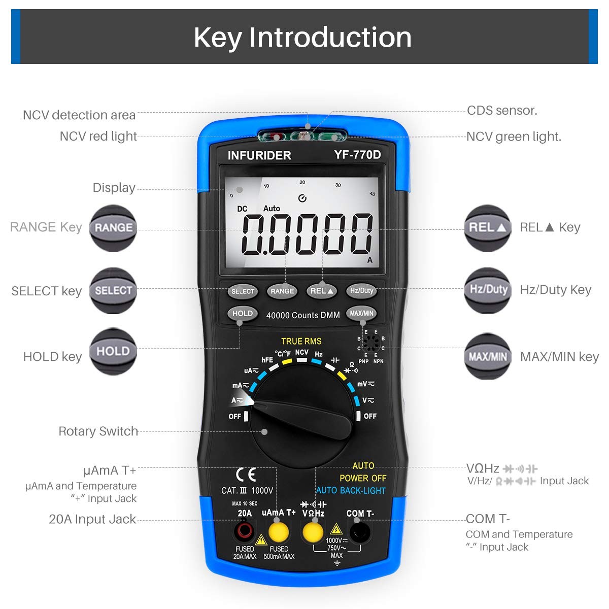 Digital Multimeter, YF770D Auto Ranging 40000 Counts Voltage Tester Current Meter…