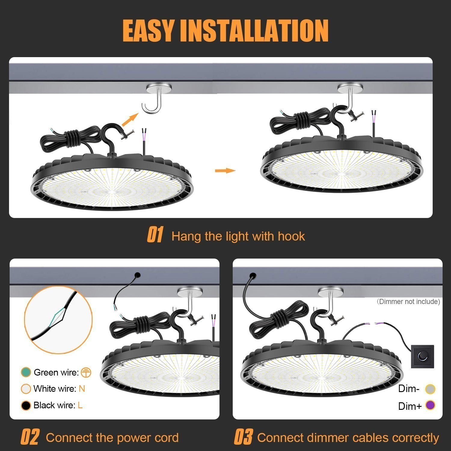 150W UFO High Bay Light 21000lm Commercial Warehouse Lighting (Eqv.600W MH/HPS)