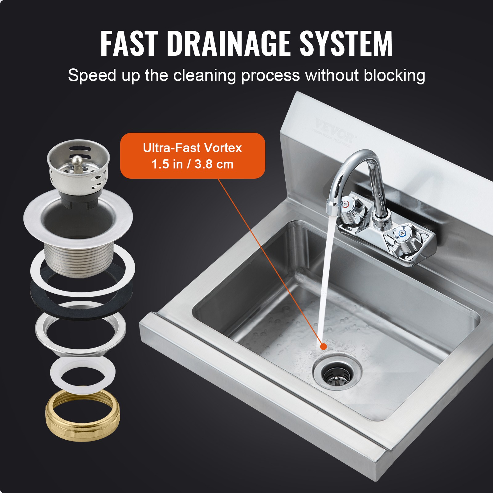 Uimoso 17″x12.8″ Commercial Hand Wash Sink Wall Mount Basin Stainless Steel
