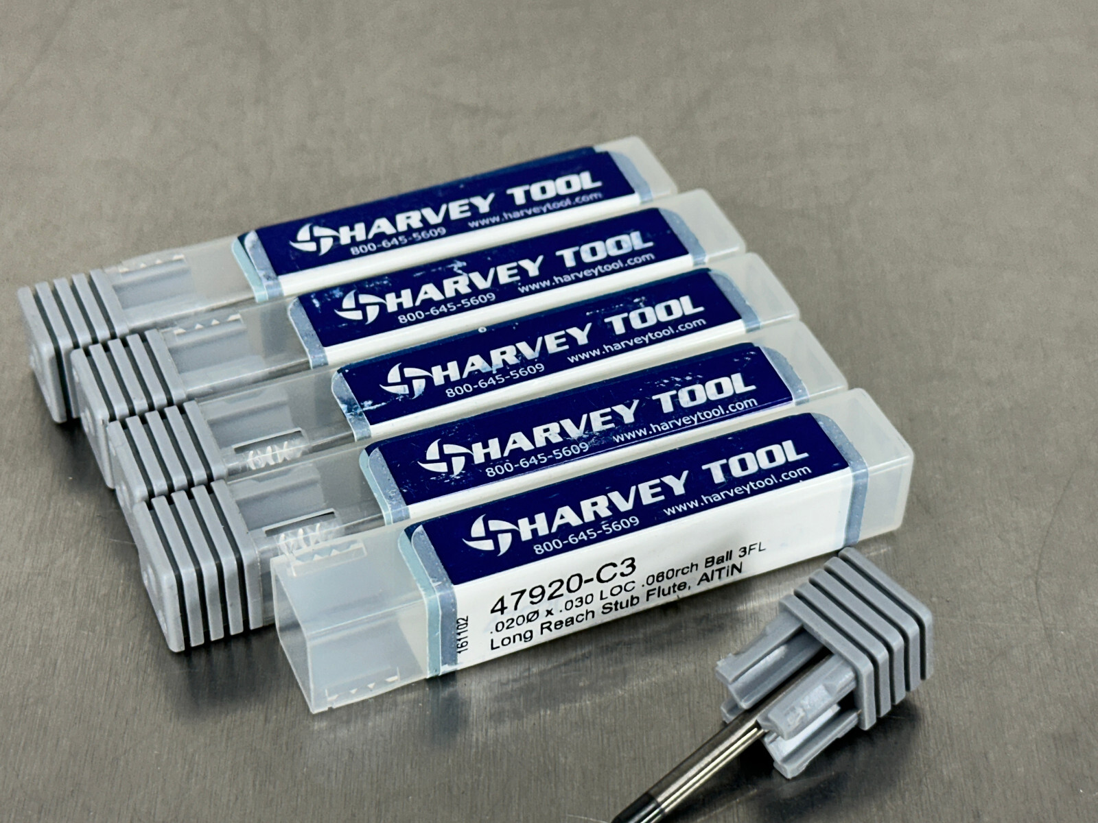 (5) Harvey .02″ (.5mm) Carbide End Mill Miniature Ball Nose 47920-C3