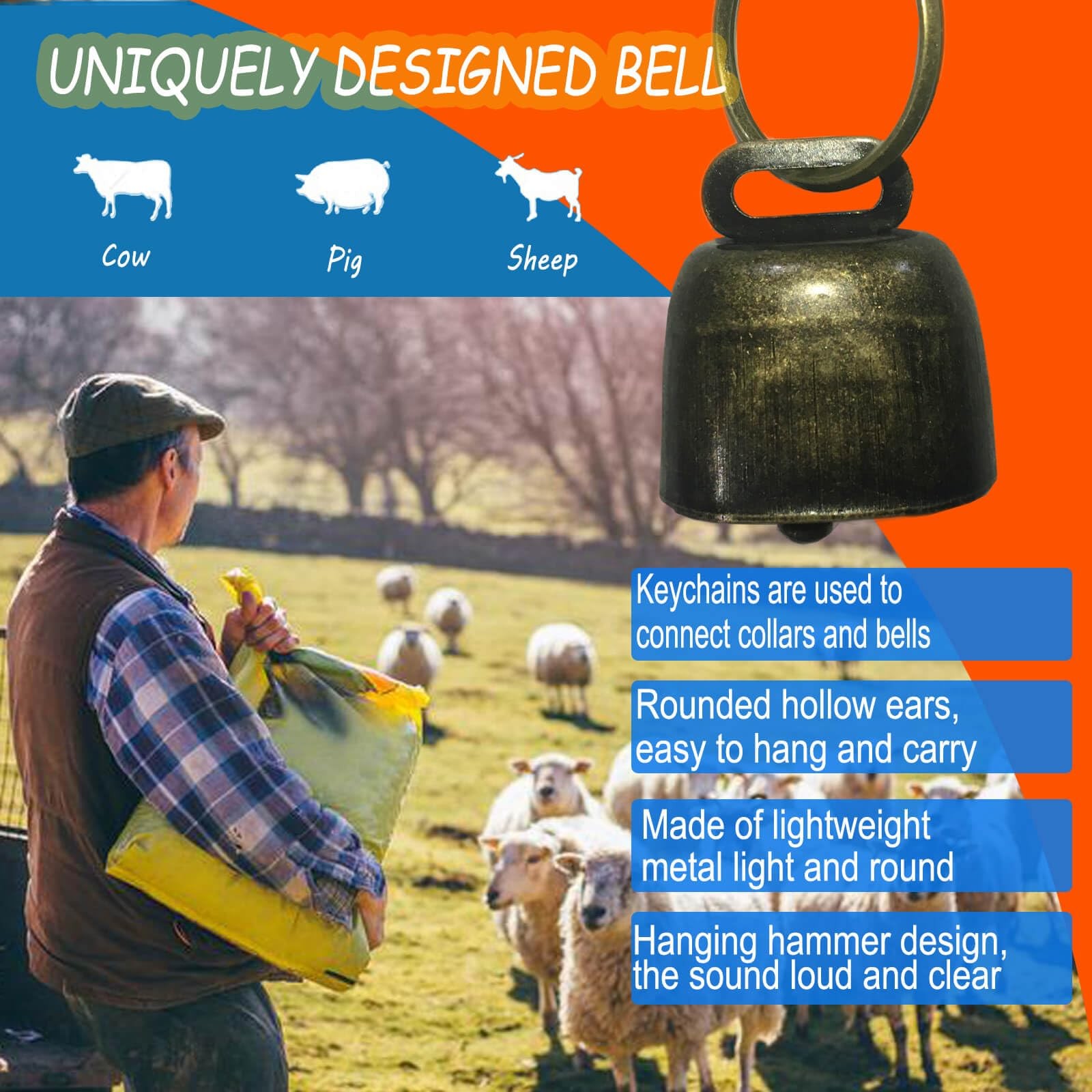 Pack Reflective Goat Collars with Adjustable Nylon and Copper Bells Size L