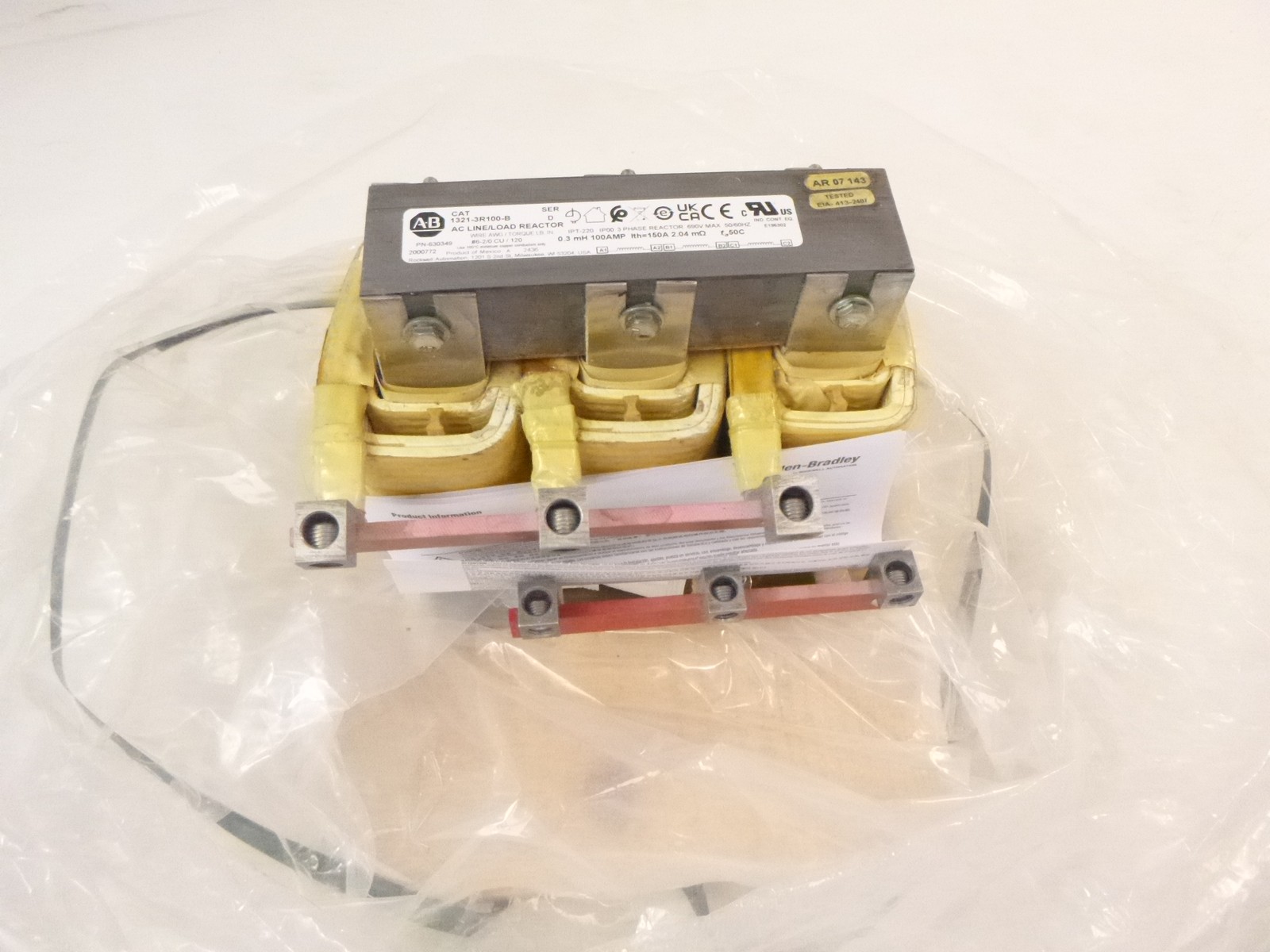 Allen Bradley Input Output Line Reactor Three Phase IP00 UL/NEMA 1321-3R100-B