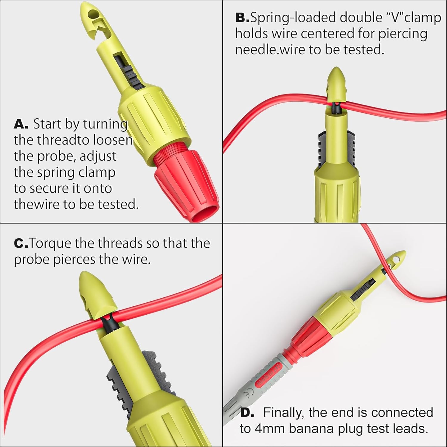 CAT III 1000V Multimeter Leads Set with Probing Clips & Alligator Grips