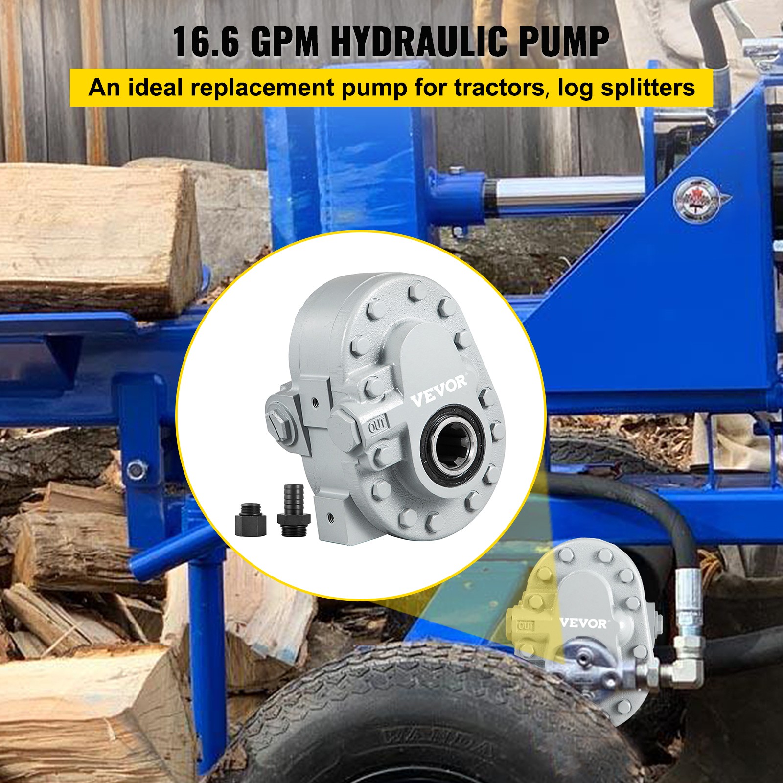 VEVOR Hydraulic Tractor PTO Pump 16.6 GPM GP-PTO-A-7-6-S @ 540 RPM 9-8902-7 Pump