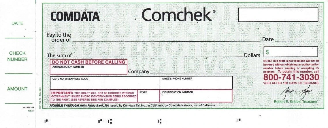 BLANK COMDATA Comchek *FREE SHIPPING* 5/10/15/20 COMCHECKS