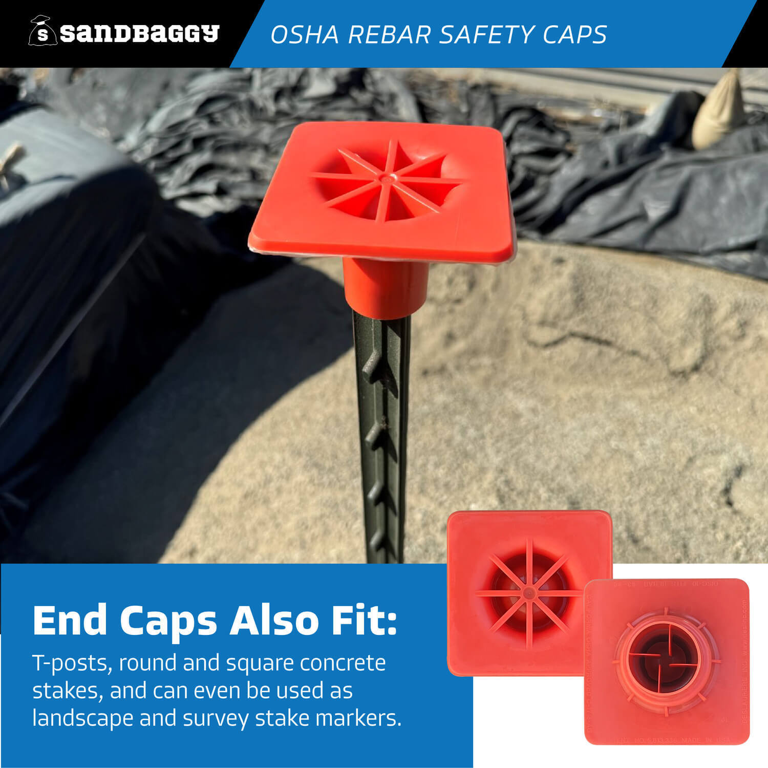 Sandbaggy OSHA Rebar Safety Caps (Impalement Protection) | Rebar #3-8 [USA Made]