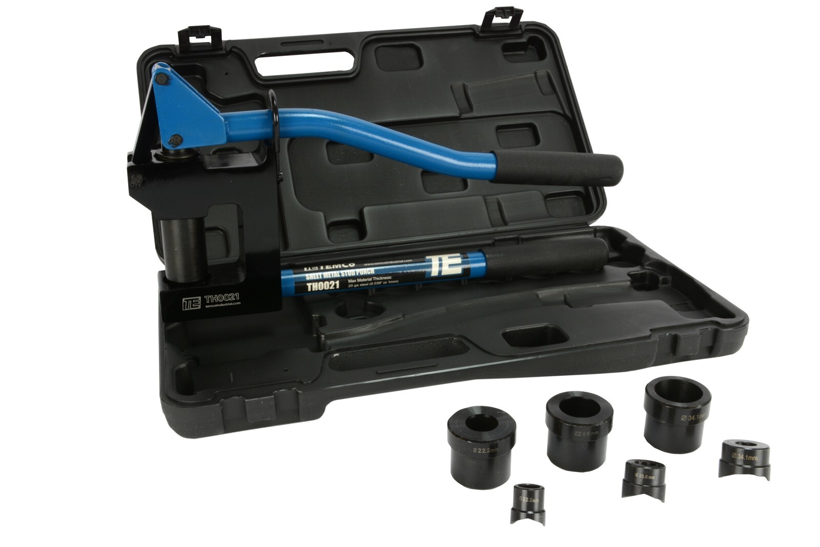 TEMCo Industrial TH0021 Metal Stud Punch – 3 Die Set (7/8″, 1-1/8″, 1-11/32″)
